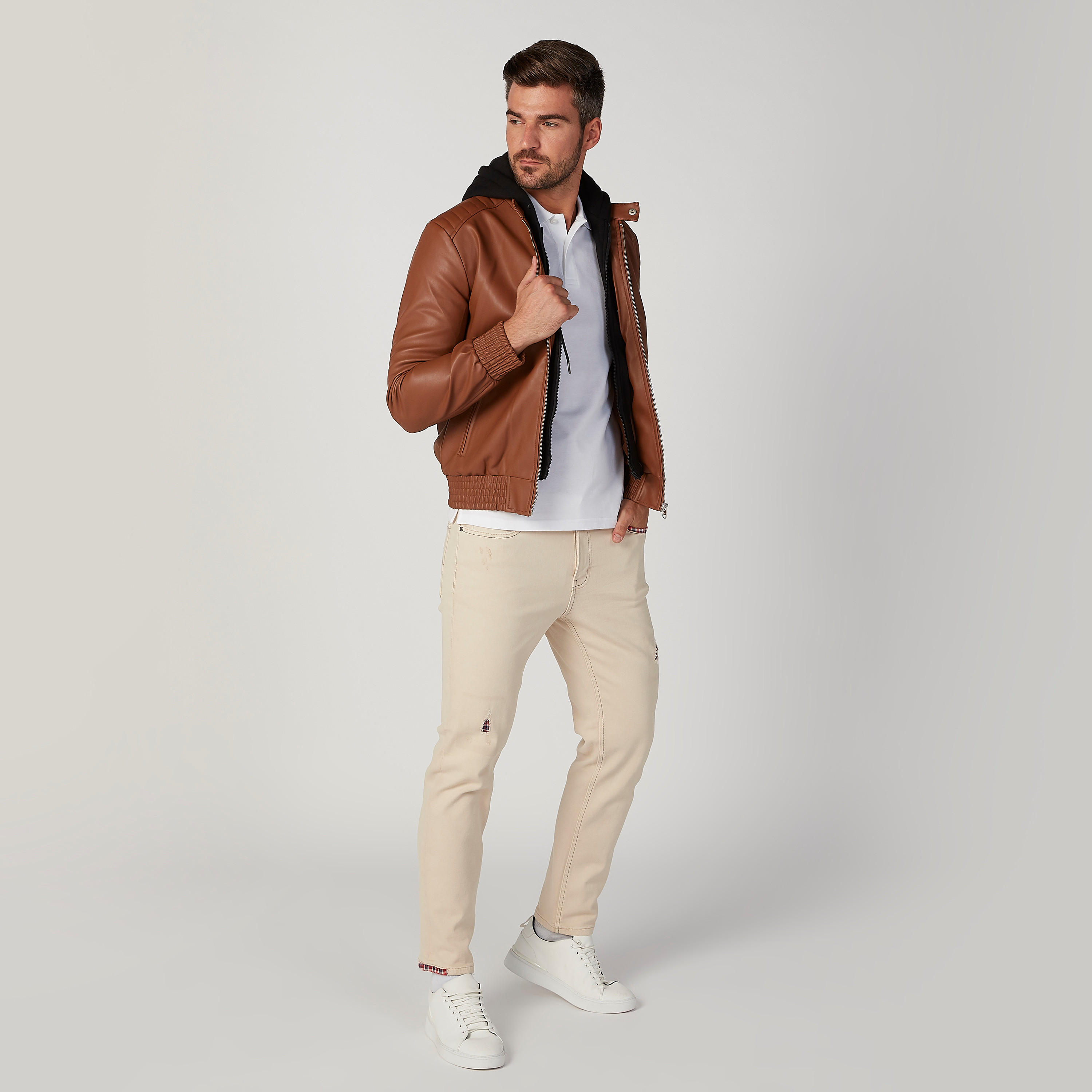 جاكيت بارزة الملمس وأكمام طويلة وقبعة من لي كوبر-men-clothing-jacketsandblazers-jackets-image-2