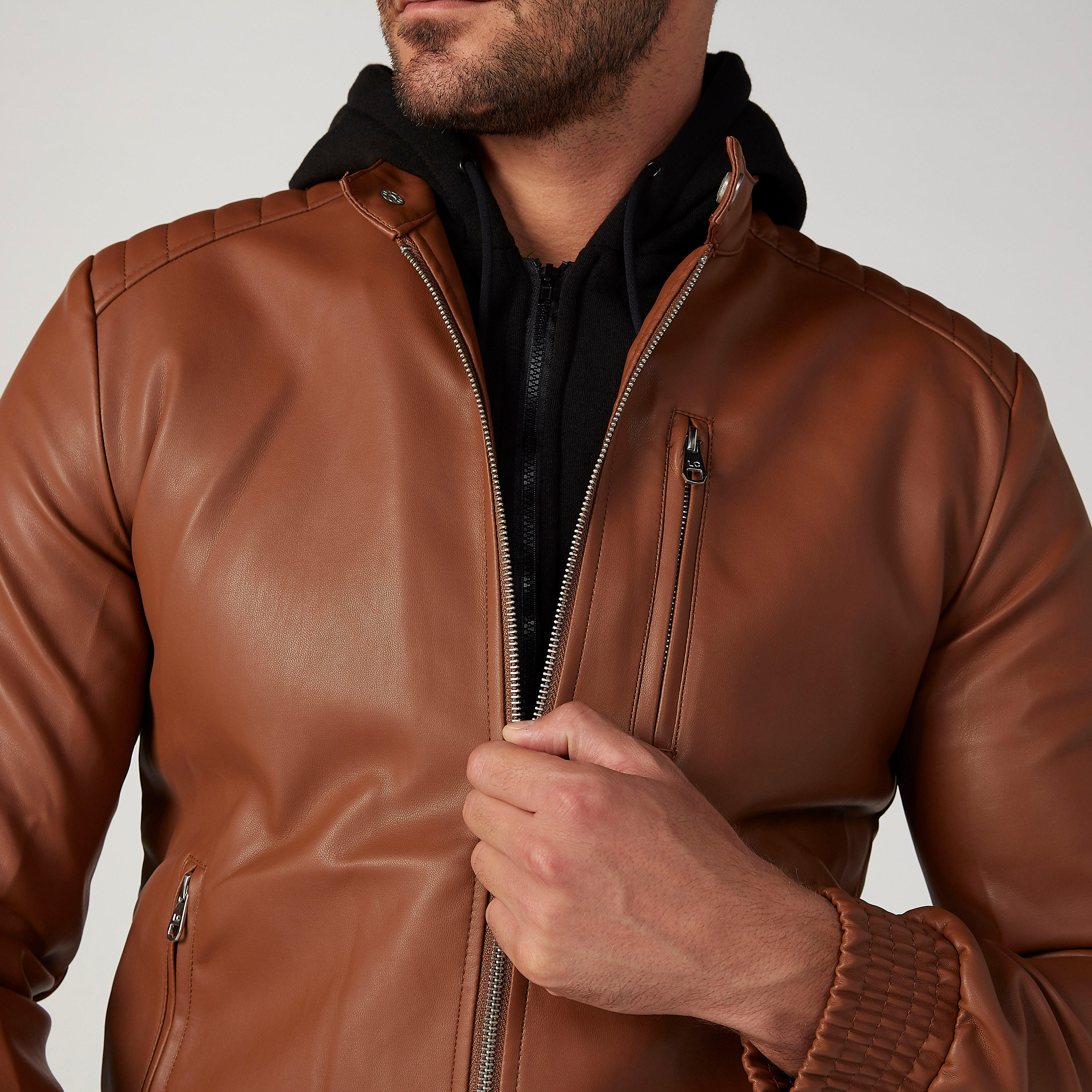جاكيت بارزة الملمس وأكمام طويلة وقبعة من لي كوبر-men-clothing-jacketsandblazers-jackets-image-3