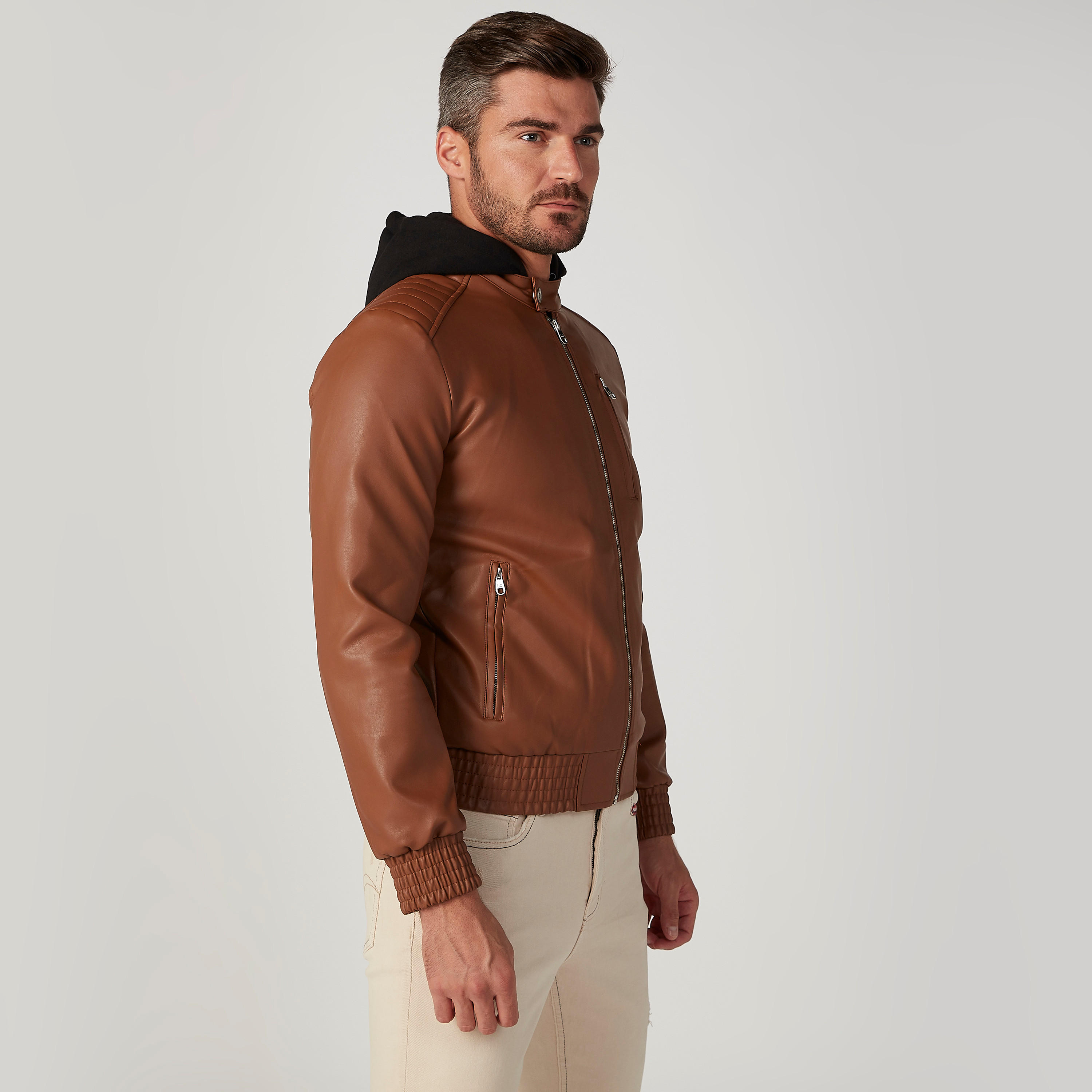 جاكيت بارزة الملمس وأكمام طويلة وقبعة من لي كوبر-men-clothing-jacketsandblazers-jackets-image-5