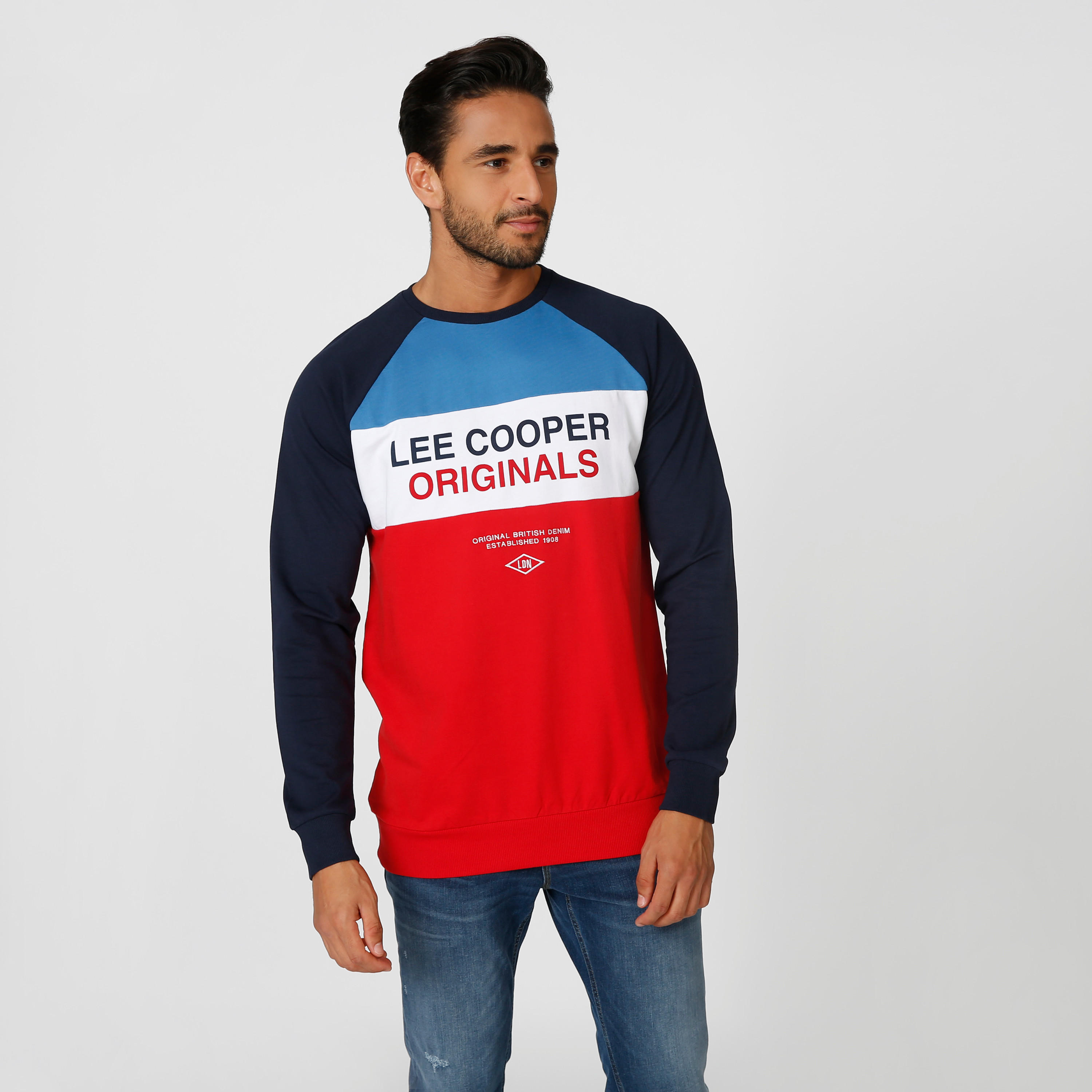 Sustainable Lee Cooper Printed Sweatshirt with Raglan Sleeves-men-winterwear-hoodiesandsweatshirts-image-1