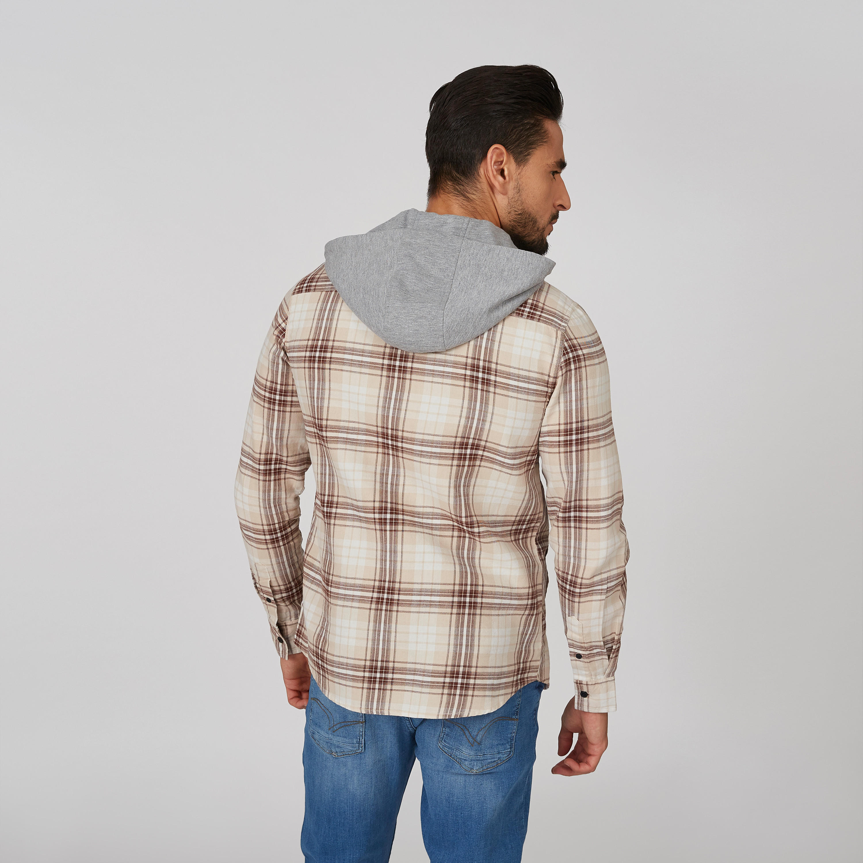 قميص كاروهات مستدام بقبّعة وأكمام طويلة -men-clothing-shirts-image-2