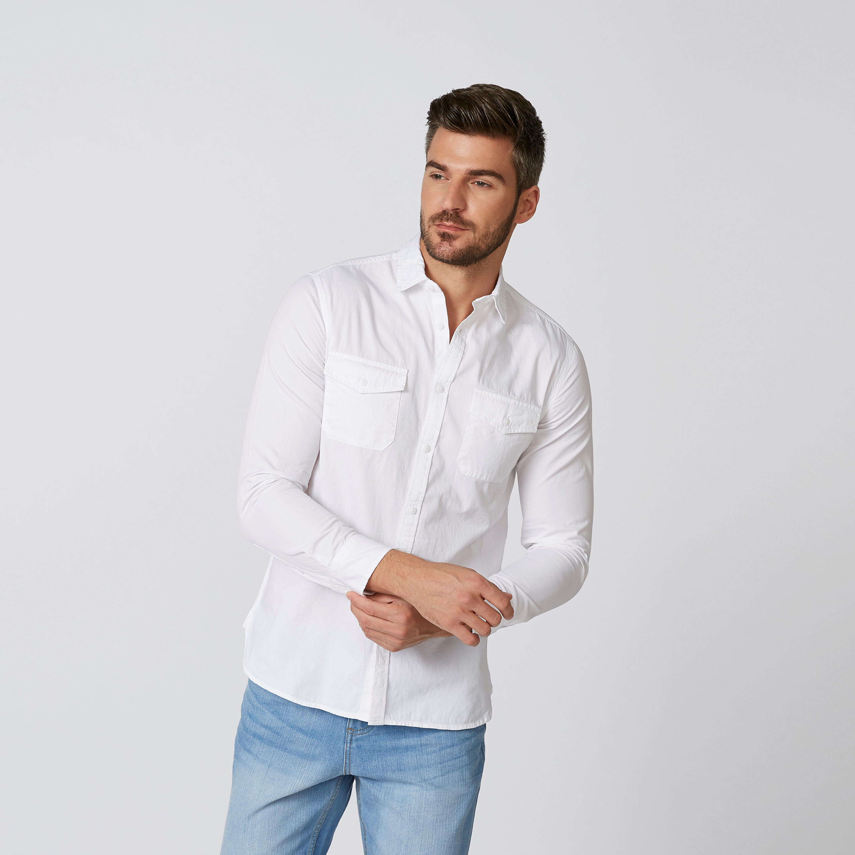 Lee Cooper Plain Shirt with Long Sleeves and Chest Pockets-men-clothing-shirts-image-1