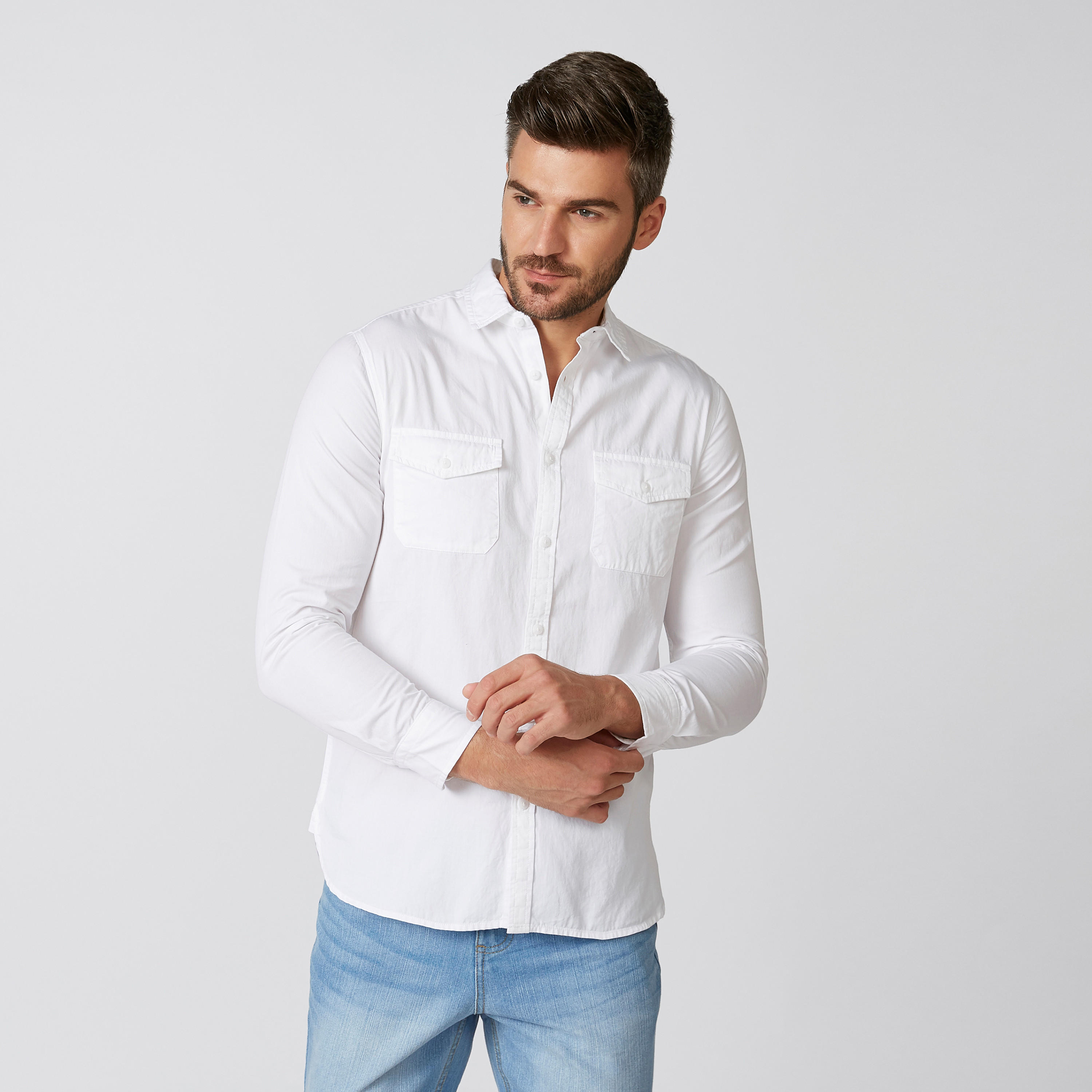 Lee Cooper Plain Shirt with Long Sleeves and Chest Pockets-men-clothing-shirts-image-3