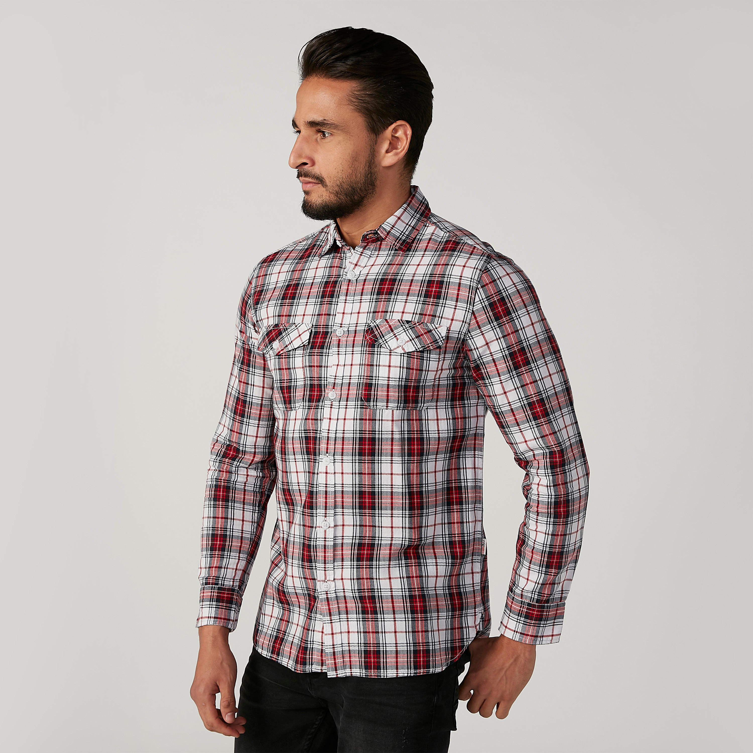قميص كاروهات بياقة عاديّة وأكمام طويلة من لي كوبر-men-clothing-shirts-image-1