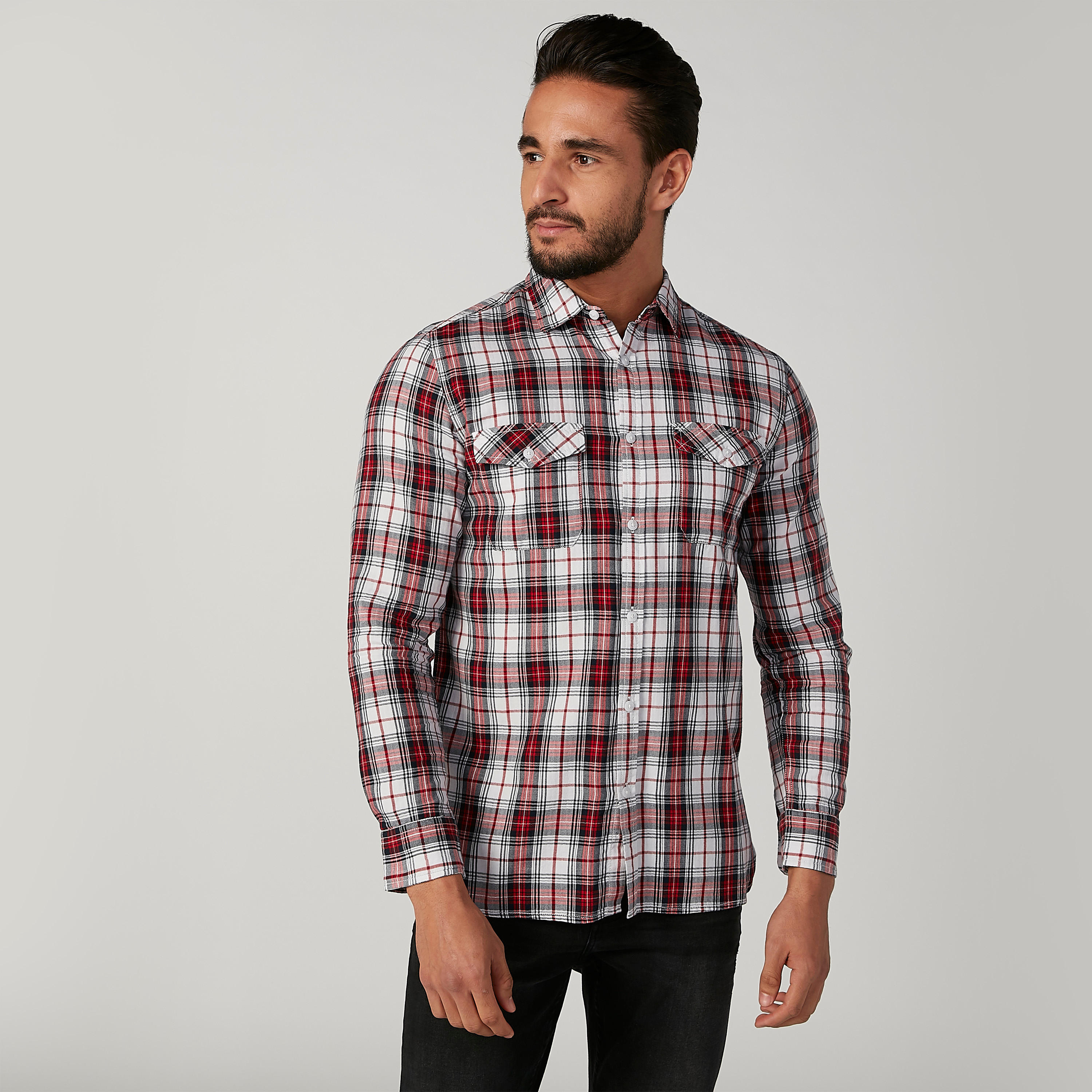 قميص كاروهات بياقة عاديّة وأكمام طويلة من لي كوبر-men-clothing-shirts-image-3