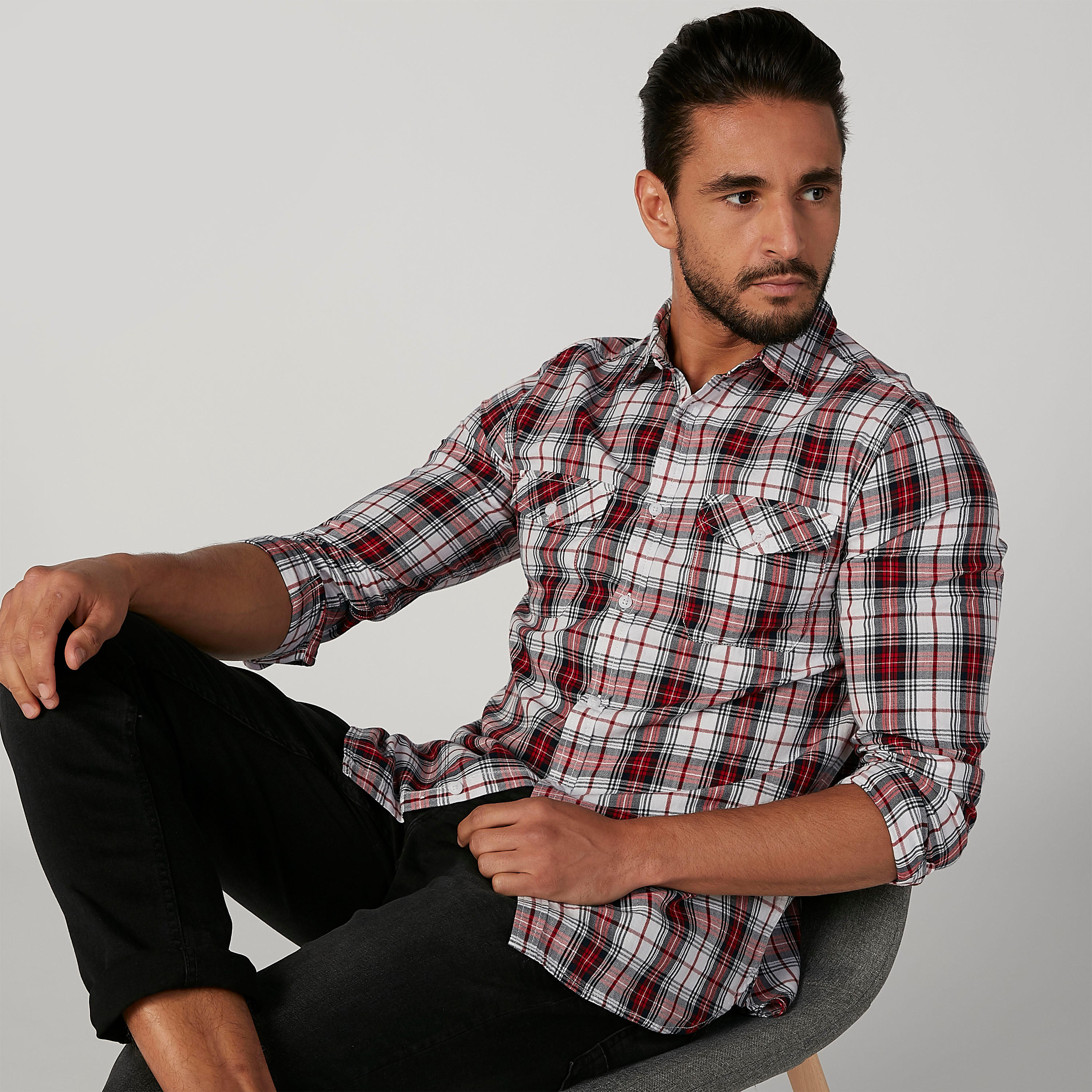 قميص كاروهات بياقة عاديّة وأكمام طويلة من لي كوبر-men-clothing-shirts-image-4