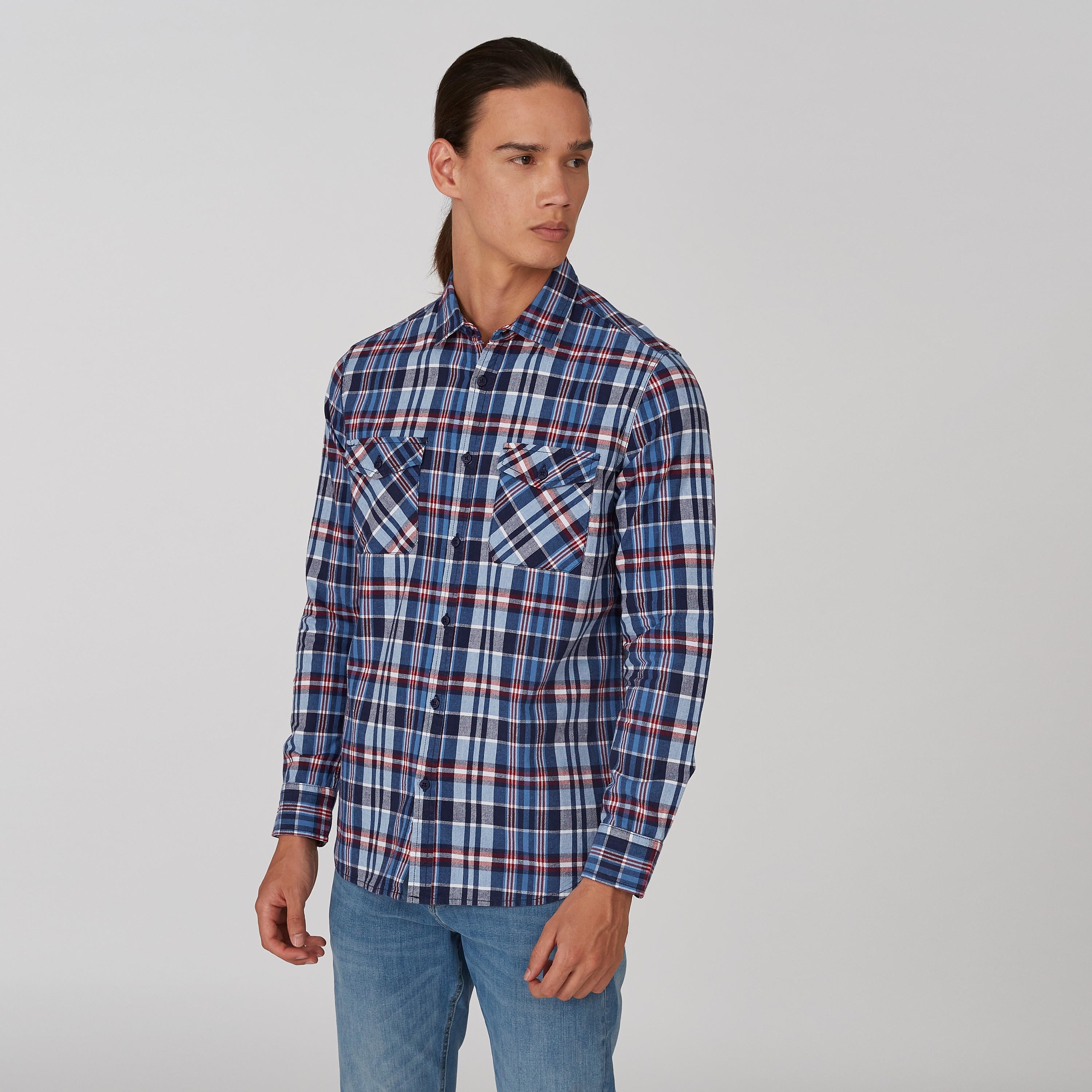 قميص كاروهات بياقة عاديّة وأكمام طويلة من لي كوبر-men-clothing-shirts-image-4