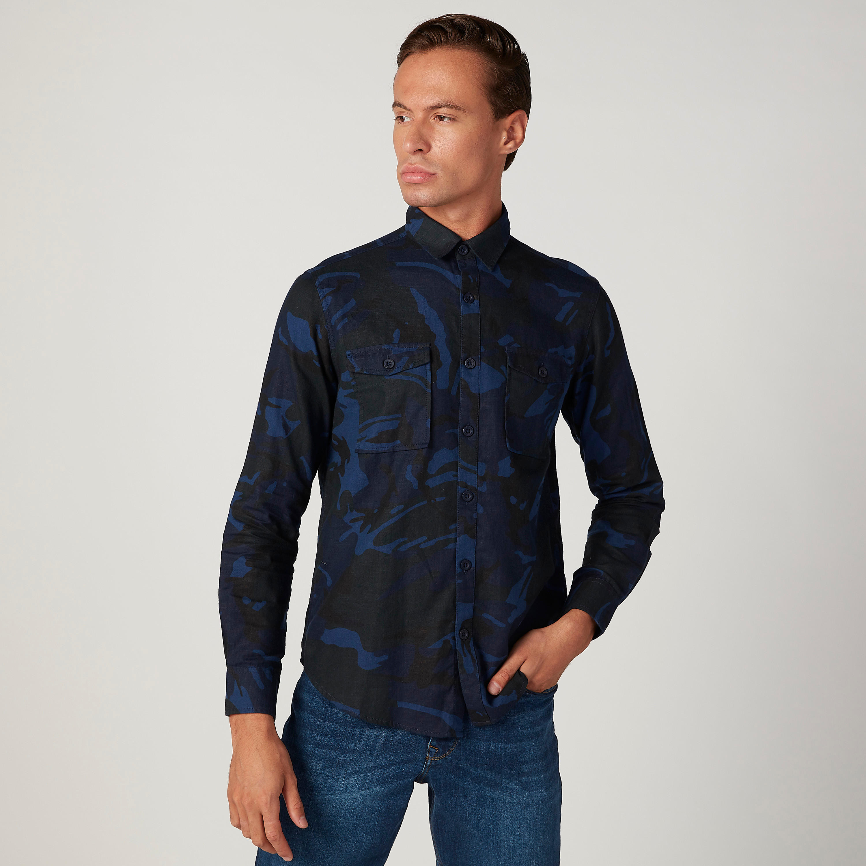 Lee Cooper Printed Shirt with Long Sleeves and Flap Pockets-men-clothing-shirts-image-1
