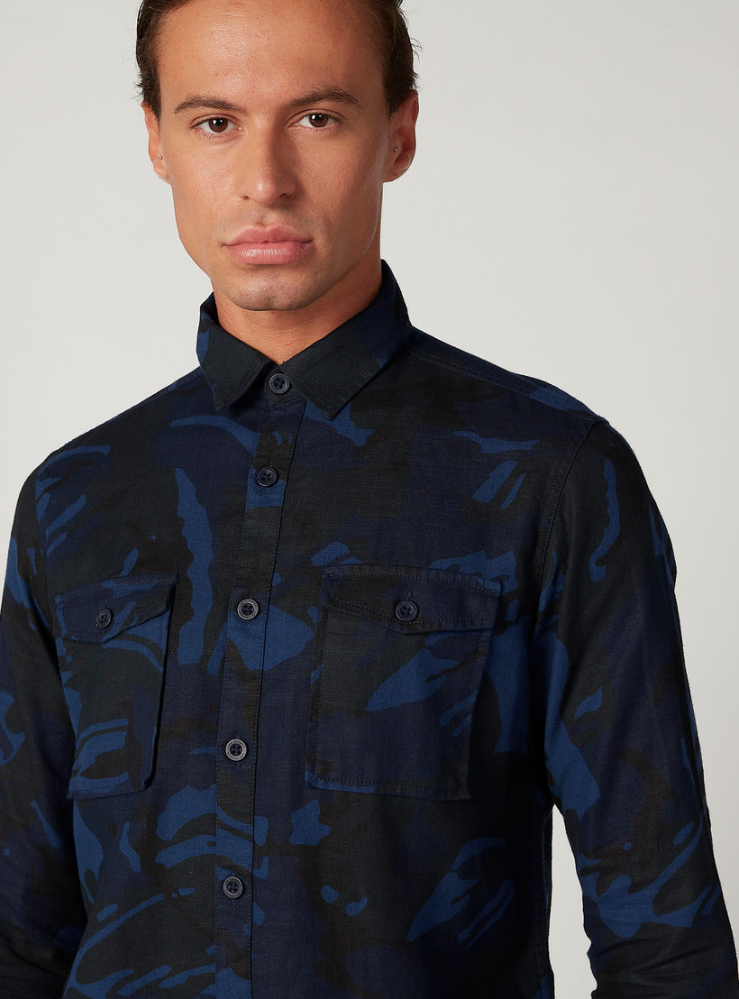 Lee Cooper Printed Shirt with Long Sleeves and Flap Pockets-men-clothing-shirts-image-3