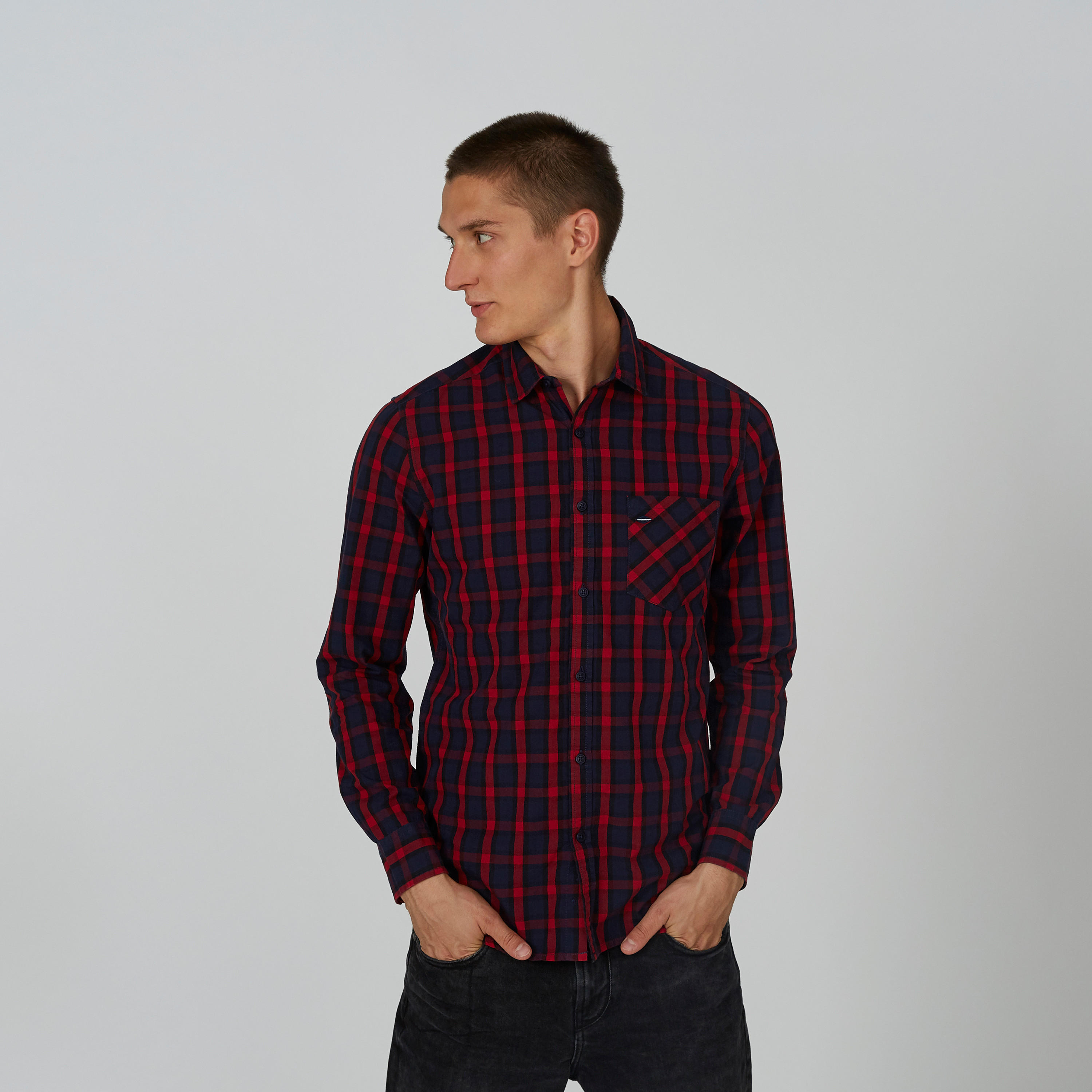 قميص مستدام كاروهات بياقة عادية وأكمام طويلة -men-clothing-shirts-image-1