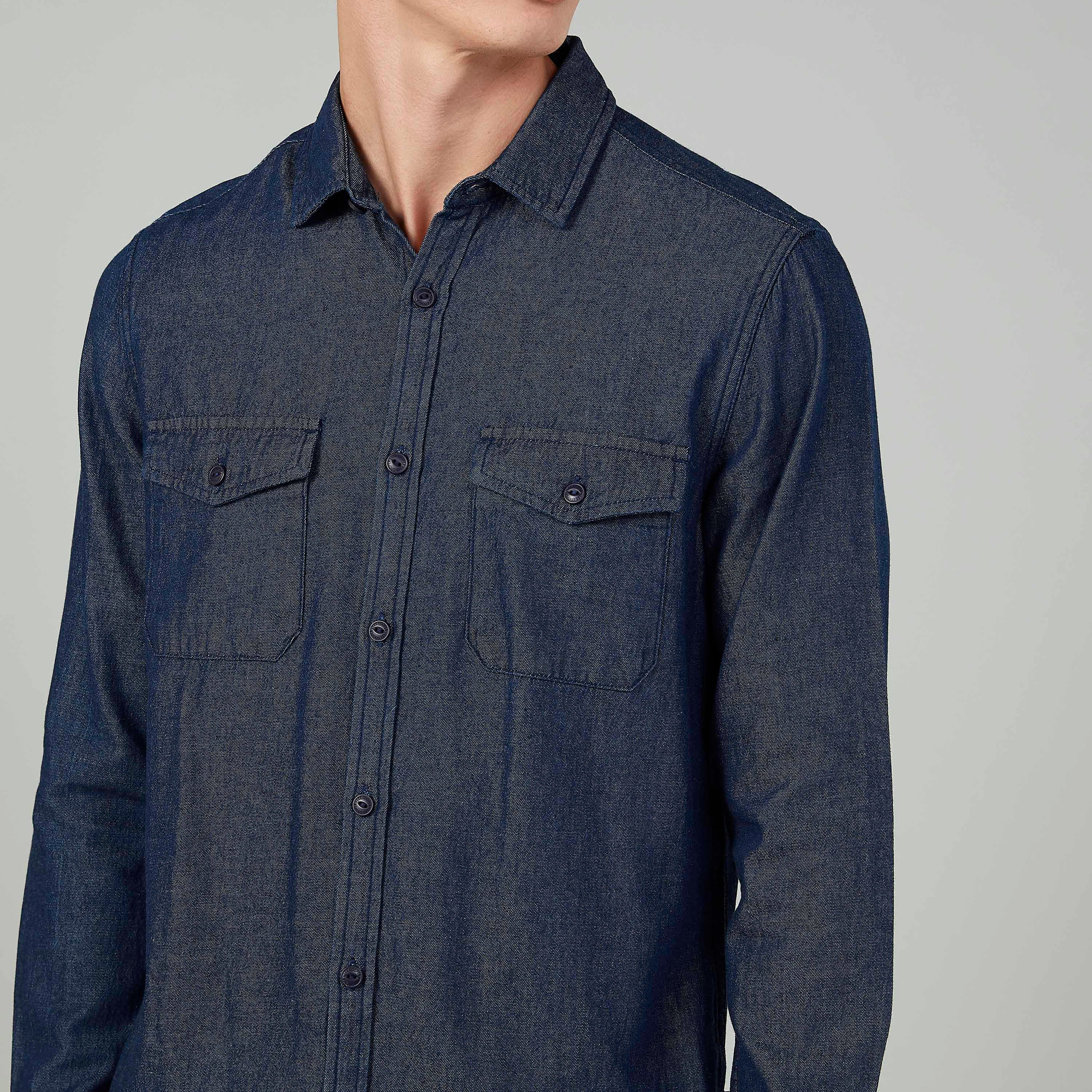 قميص سادة بأكمام طويلة وجيوب بطيّة من لي كوبر-men-clothing-shirts-image-2