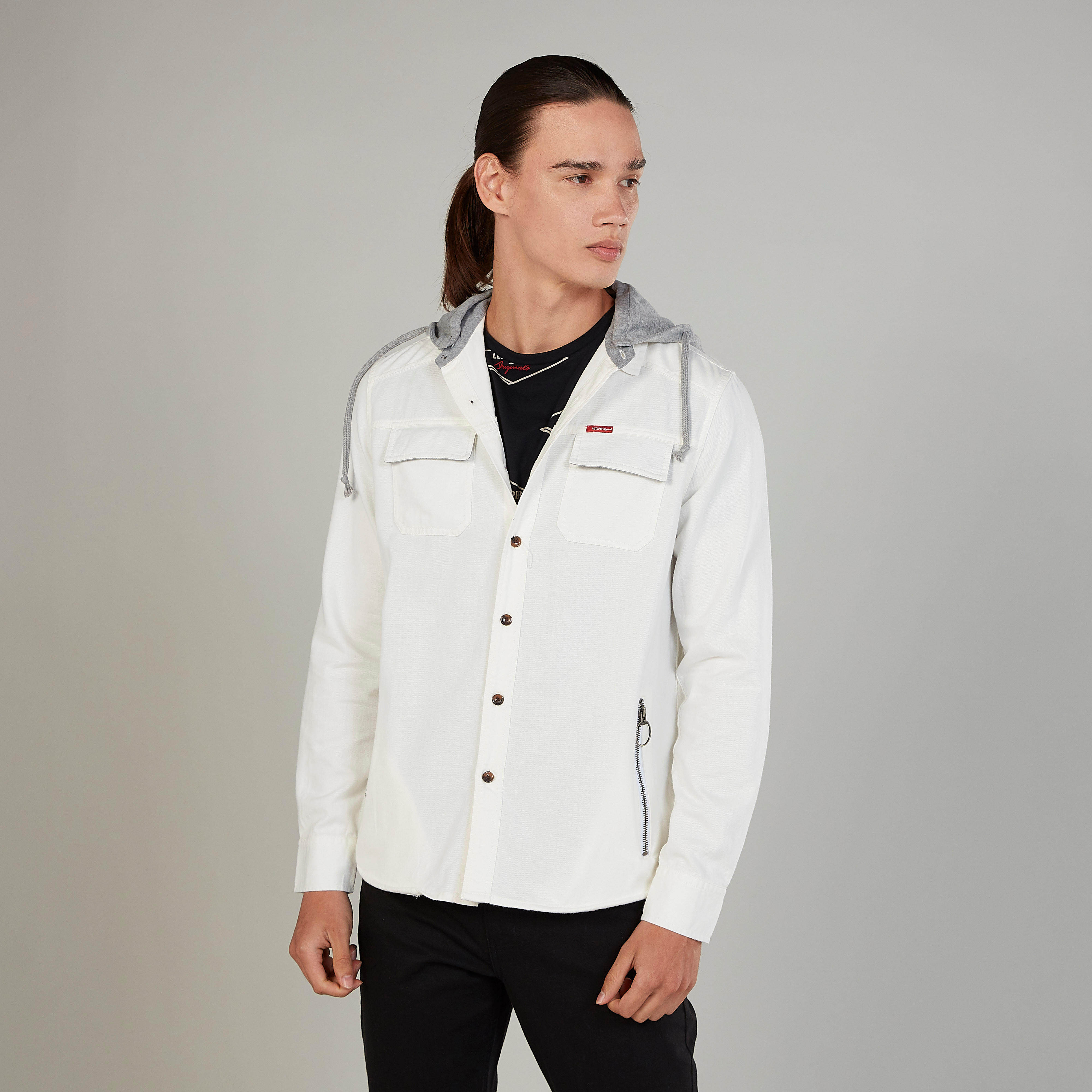 قميص مستدام سادة بأكمام طويلة وقبّعة-men-clothing-shirts-image-1