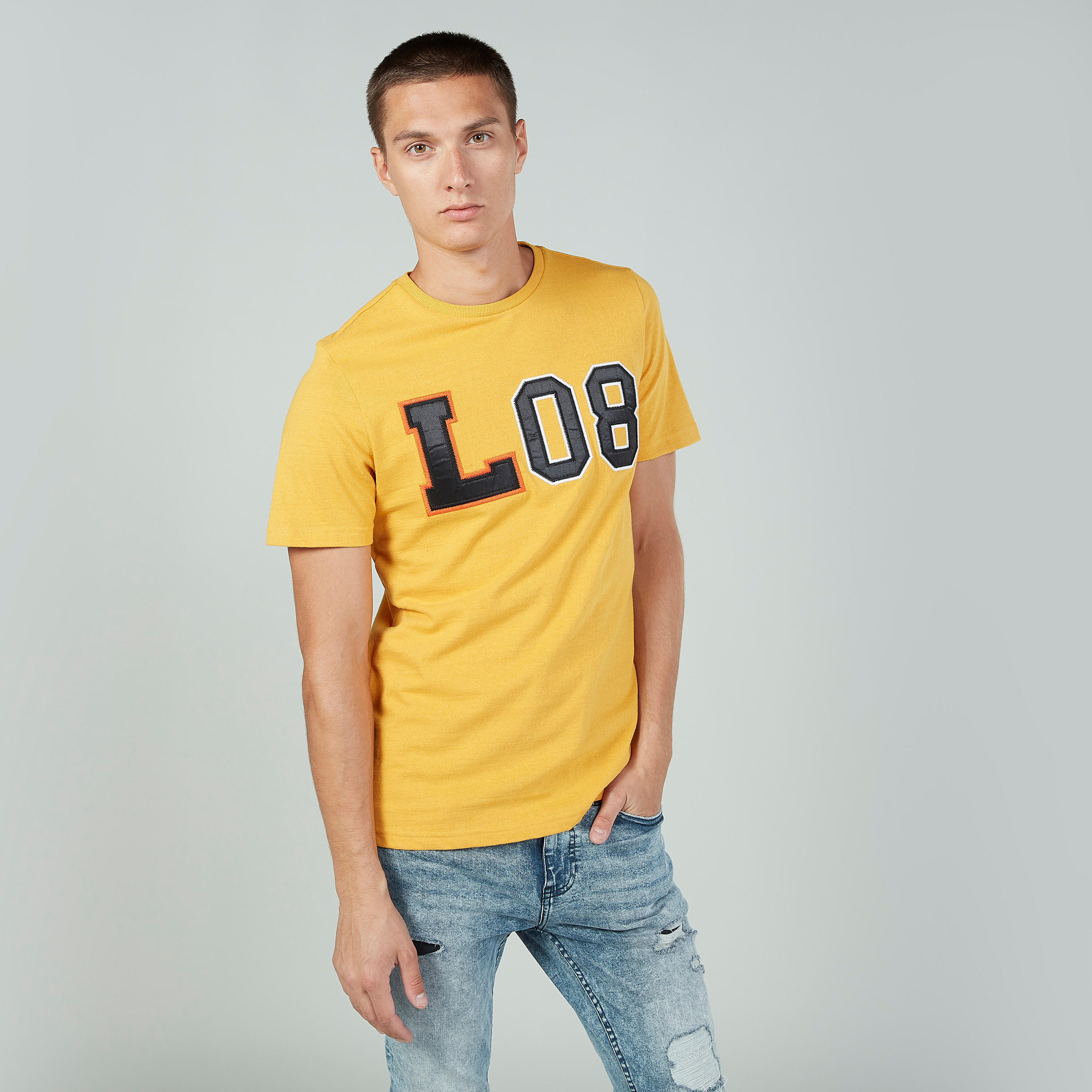 Sustainable Lee Cooper Printed Crew Neck T-shirt with Short Sleeves-men-clothing-tshirtsandpolos-tshirts-image-1
