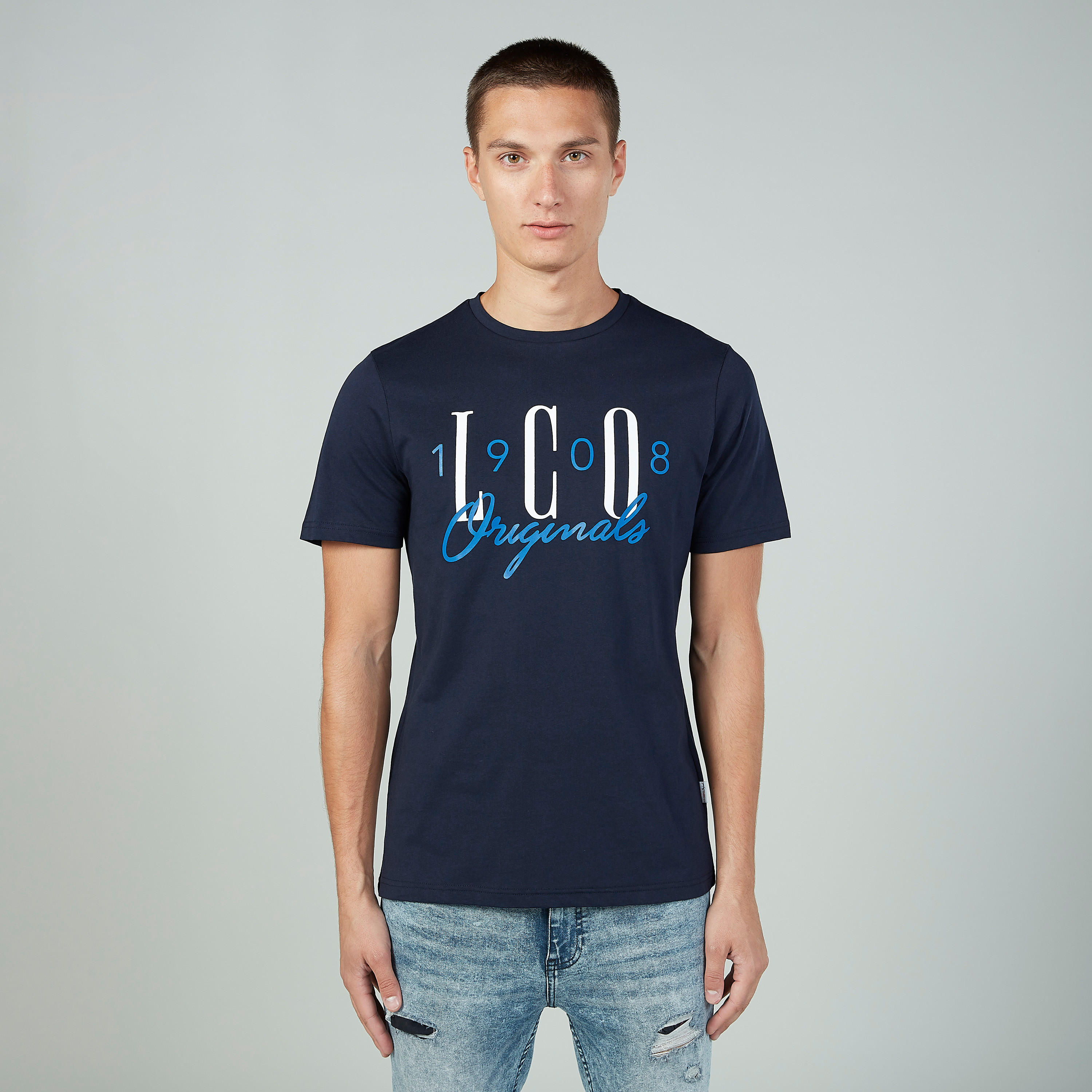 Sustainable Lee Cooper Printed Crew Neck T-shirt with Short Sleeves-men-clothing-tshirtsandpolos-tshirts-image-1