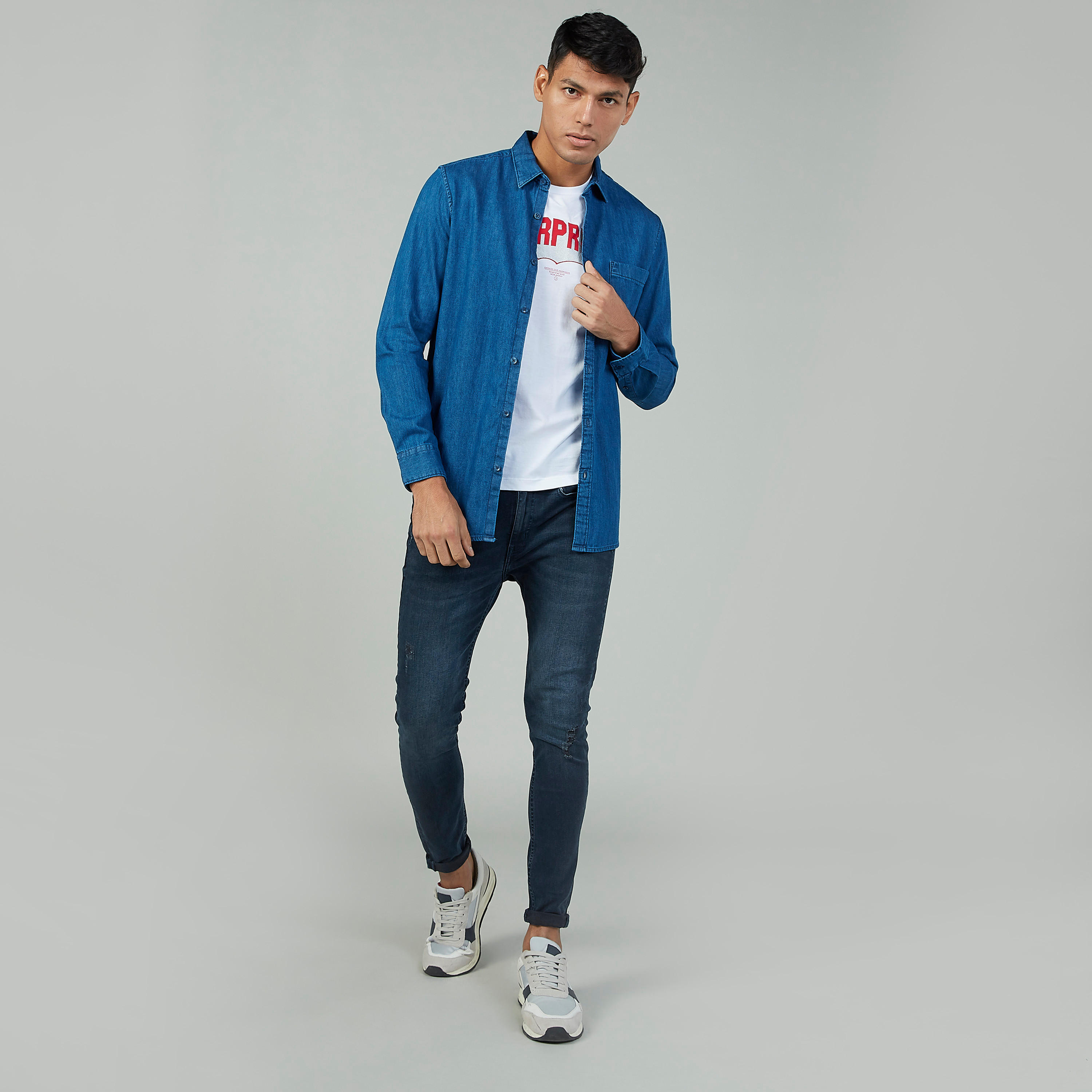 قميص سادة بأكمام طويلة وجيب على الصدر من لي كوبر-men-clothing-shirts-image-2