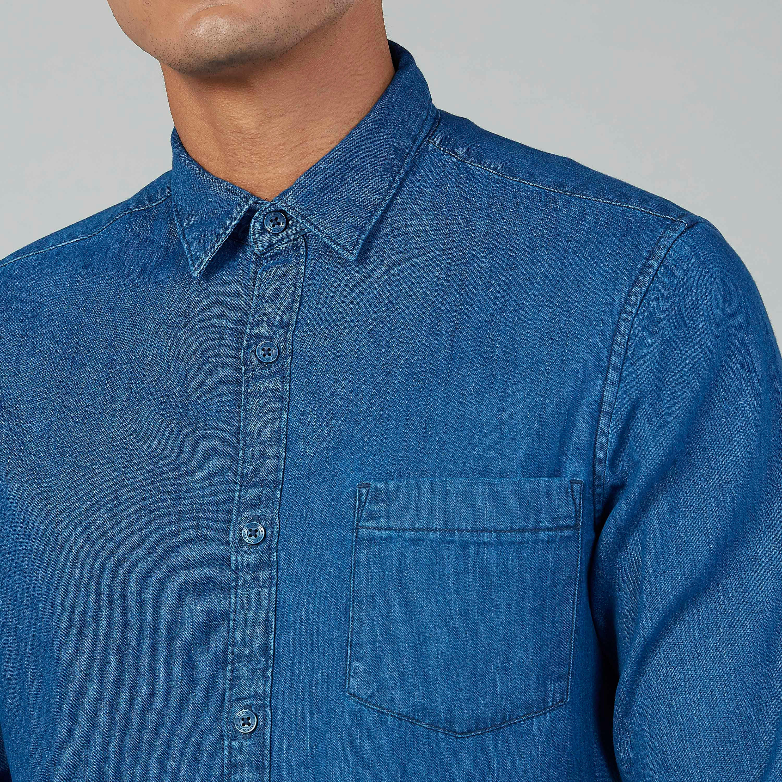 قميص سادة بأكمام طويلة وجيب على الصدر من لي كوبر-men-clothing-shirts-image-3