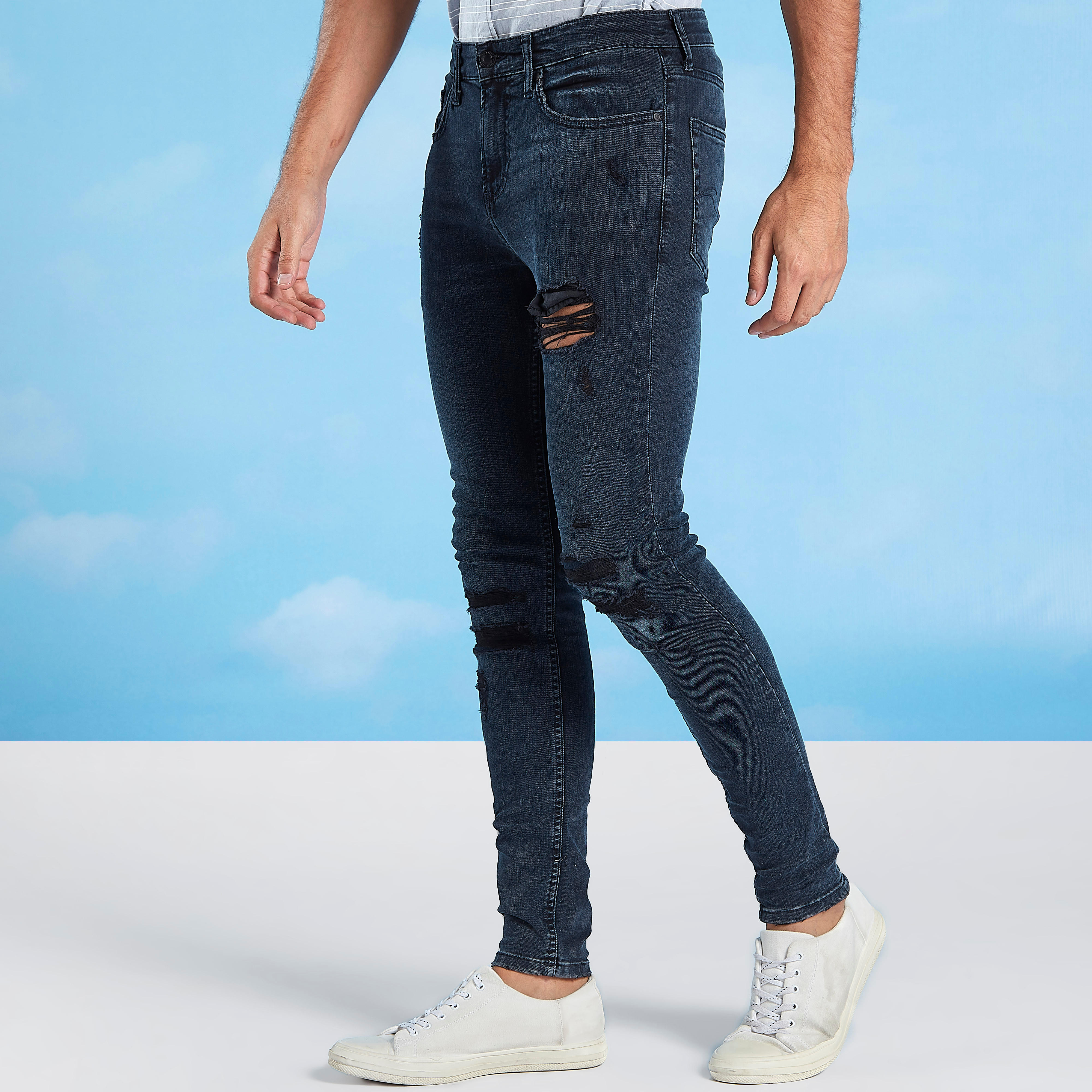 بنطلون جينز ممزق بجيوب وحلقات للحزام من لي كوبر-men-clothing-bottoms-jeans-image-1