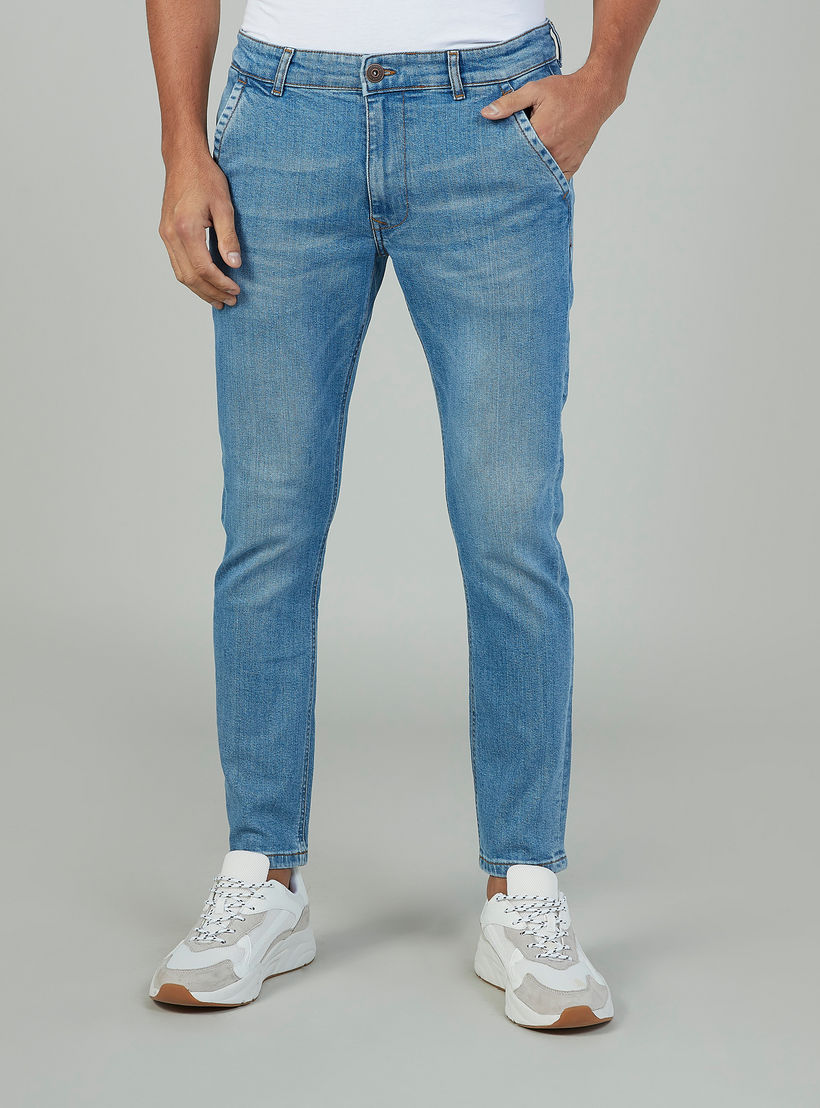 بنطلون جينز سادة طويل بجيوب وحلقات للحزام من لي كوبر-men-clothing-bottoms-jeans-image-1