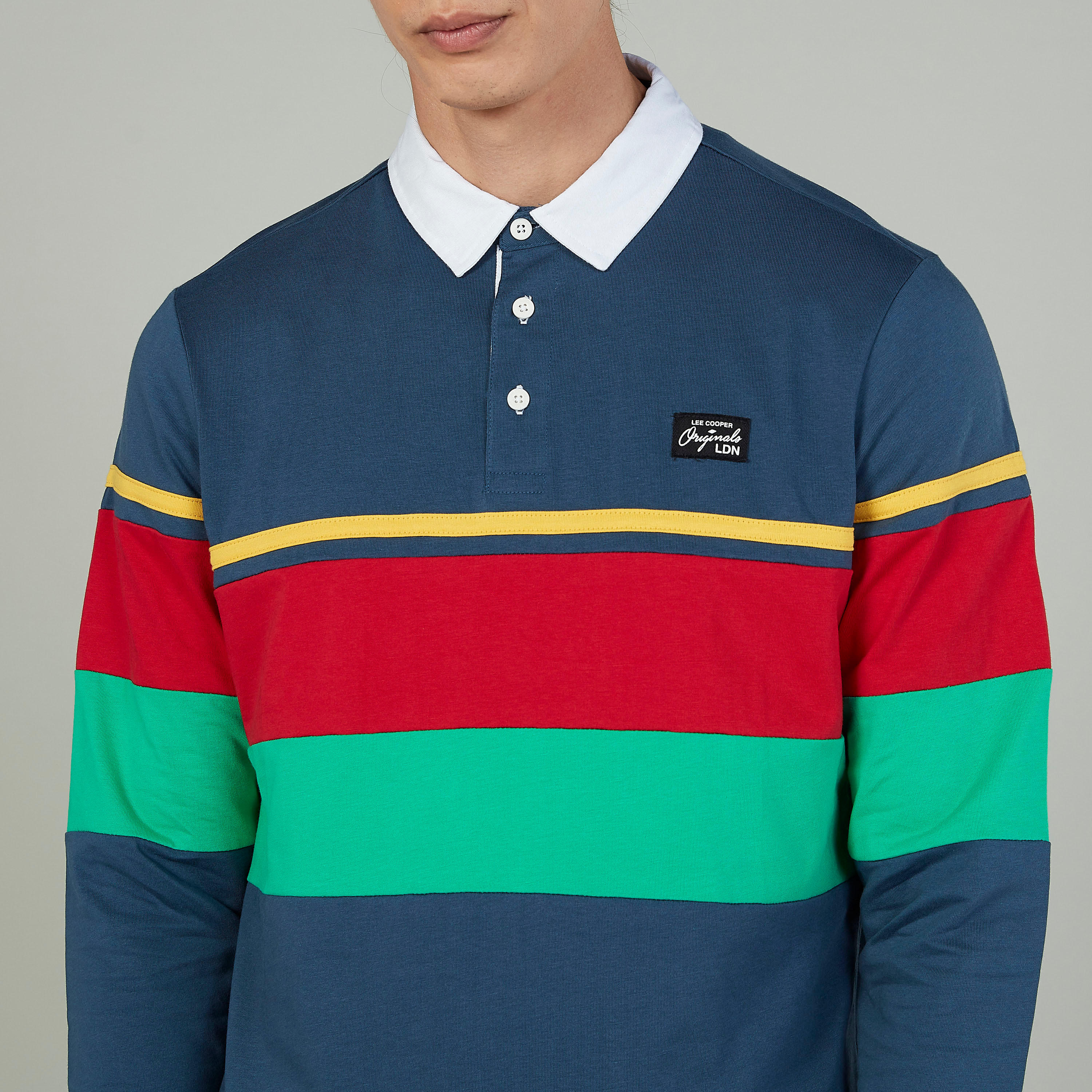 تيشيرت مخطط بياقة بولو وأكمام طويلة من لي كوبر-men-clothing-tshirtsandpolos-polos-image-3