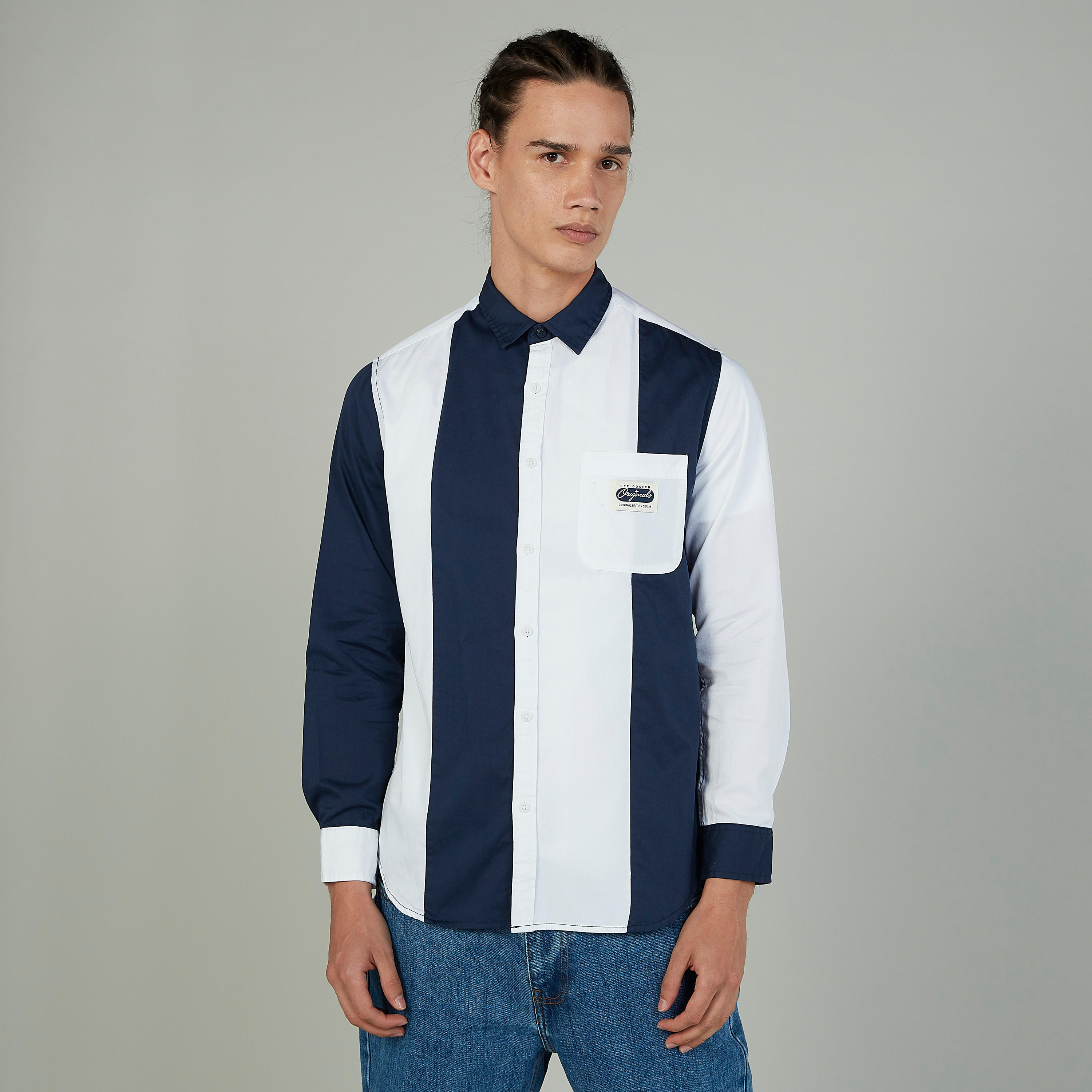 Lee Cooper Striped Shirt with Long Sleeves and Chest Pocket-men-clothing-shirts-image-1