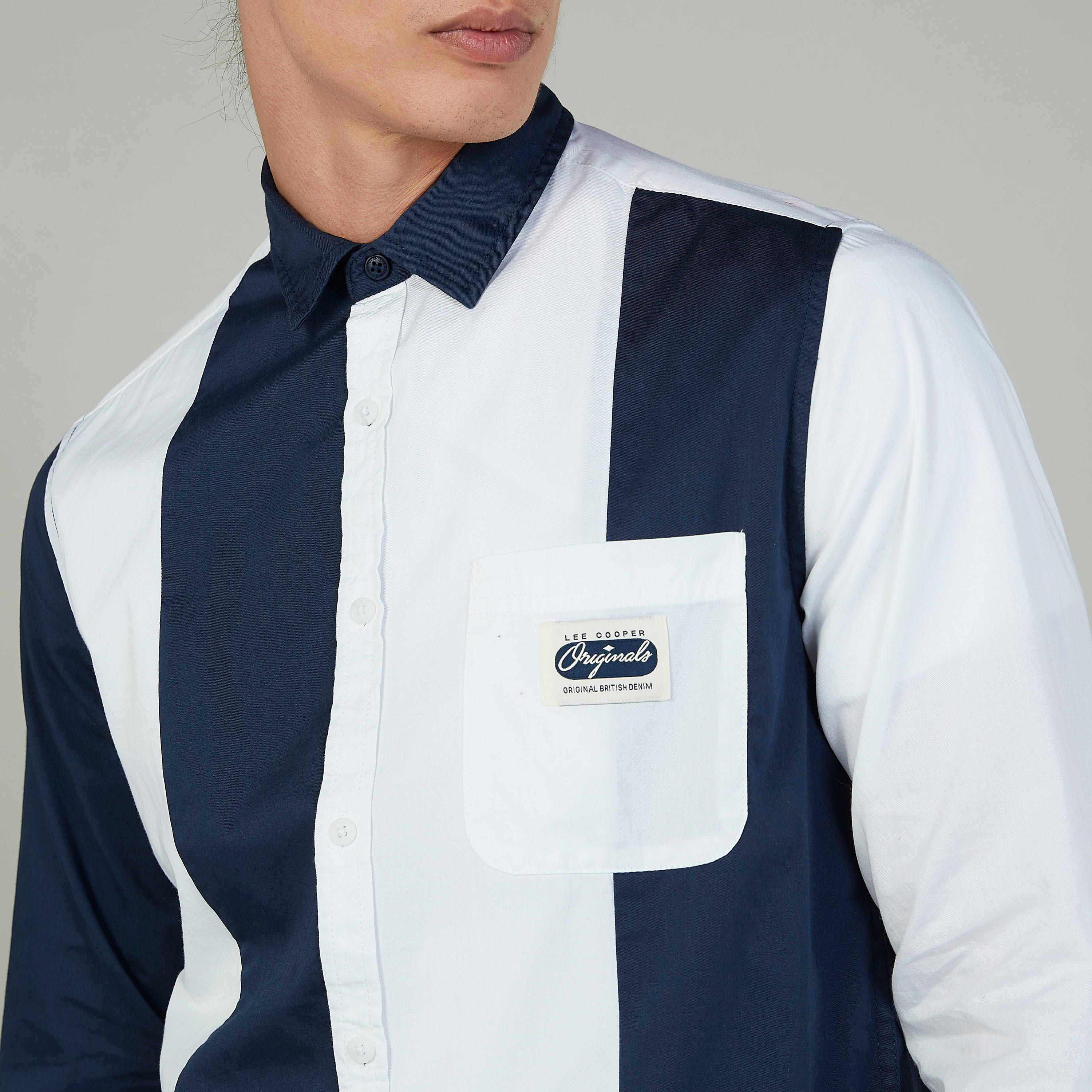 Lee Cooper Striped Shirt with Long Sleeves and Chest Pocket-men-clothing-shirts-image-3
