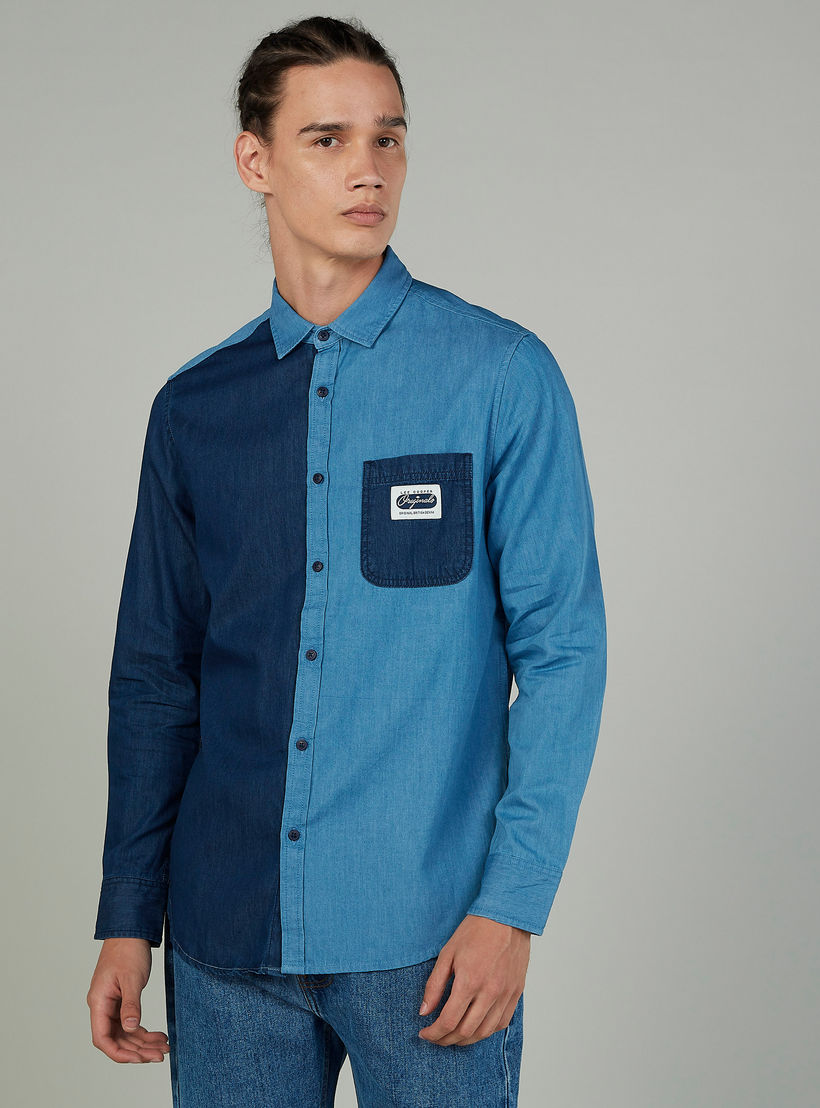Lee Cooper Cut and Sew Shirt with Long Sleeves and Chest Pocket-men-clothing-shirts-image-1