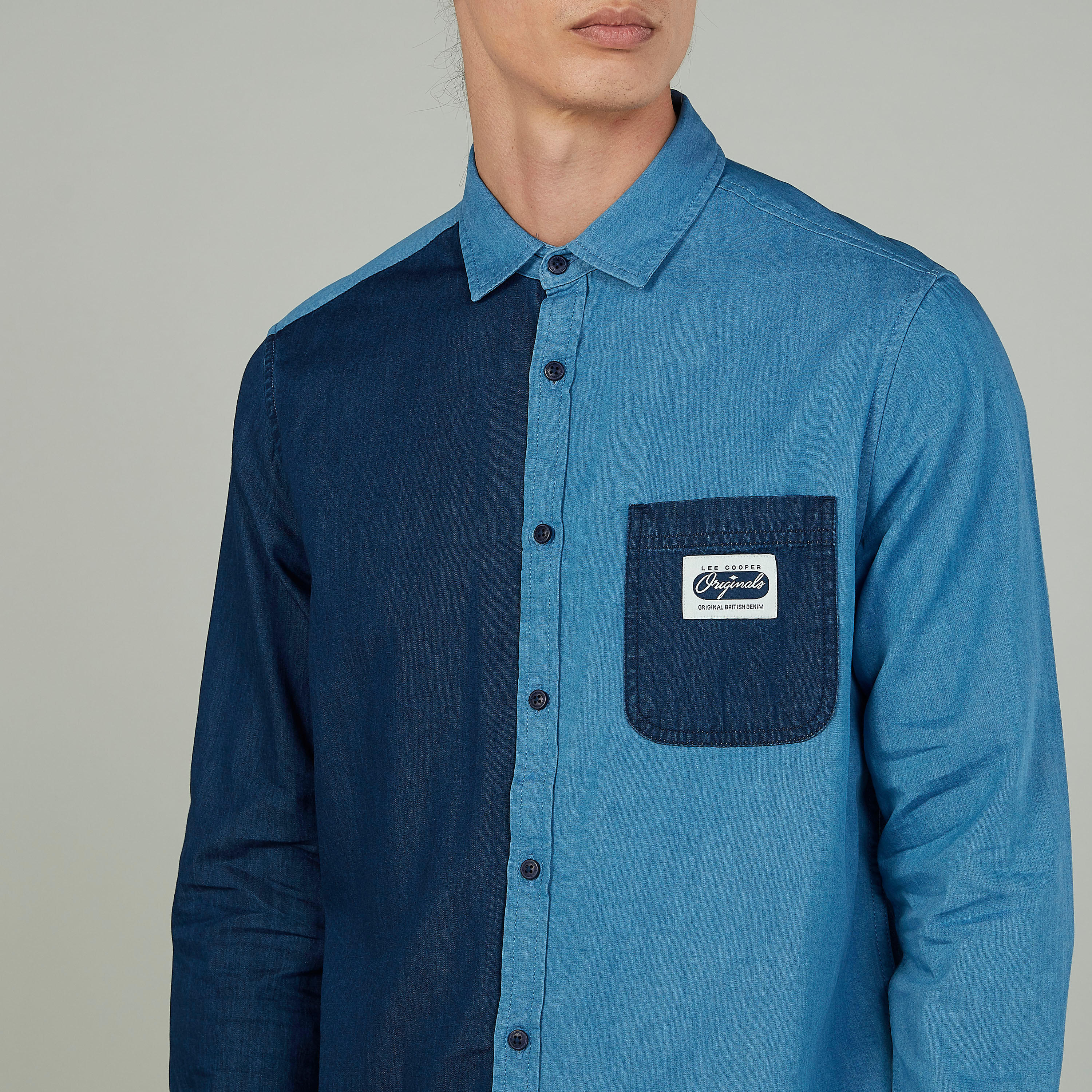 Lee Cooper Cut and Sew Shirt with Long Sleeves and Chest Pocket-men-clothing-shirts-image-3
