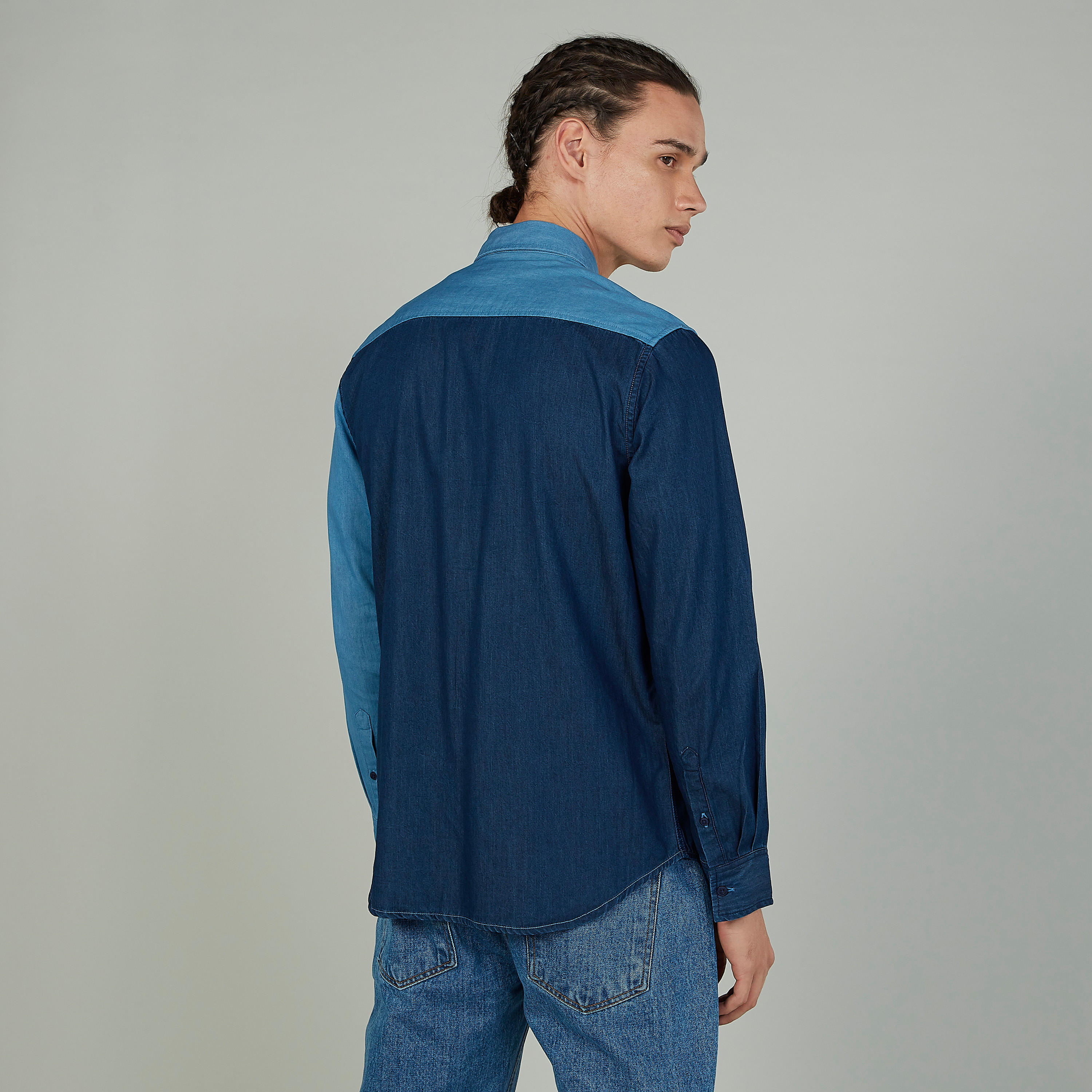 Lee Cooper Cut and Sew Shirt with Long Sleeves and Chest Pocket-men-clothing-shirts-image-4