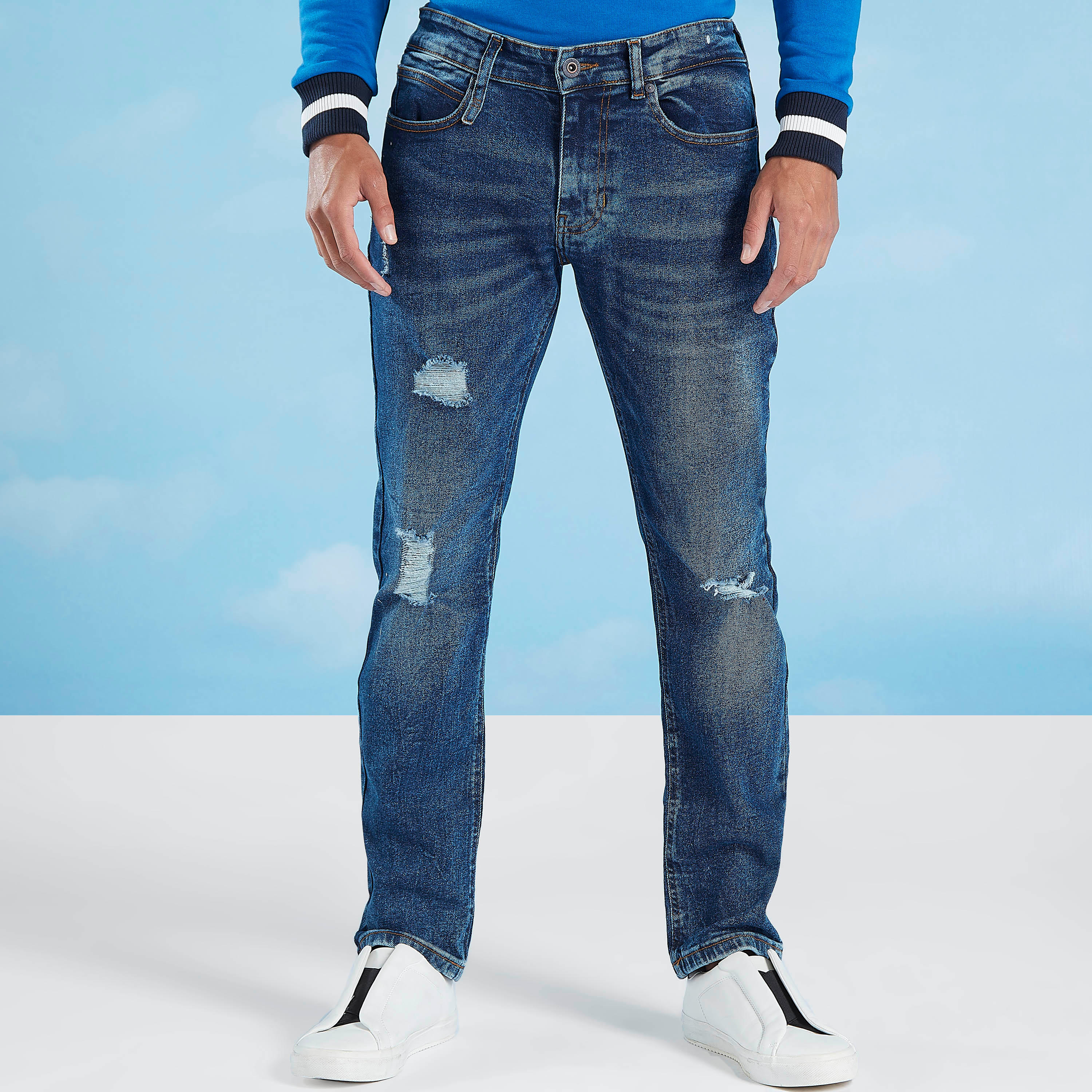 بنطلون جينز طويل ممزق بجيوب من لي كوبر-men-clothing-bottoms-jeans-image-1