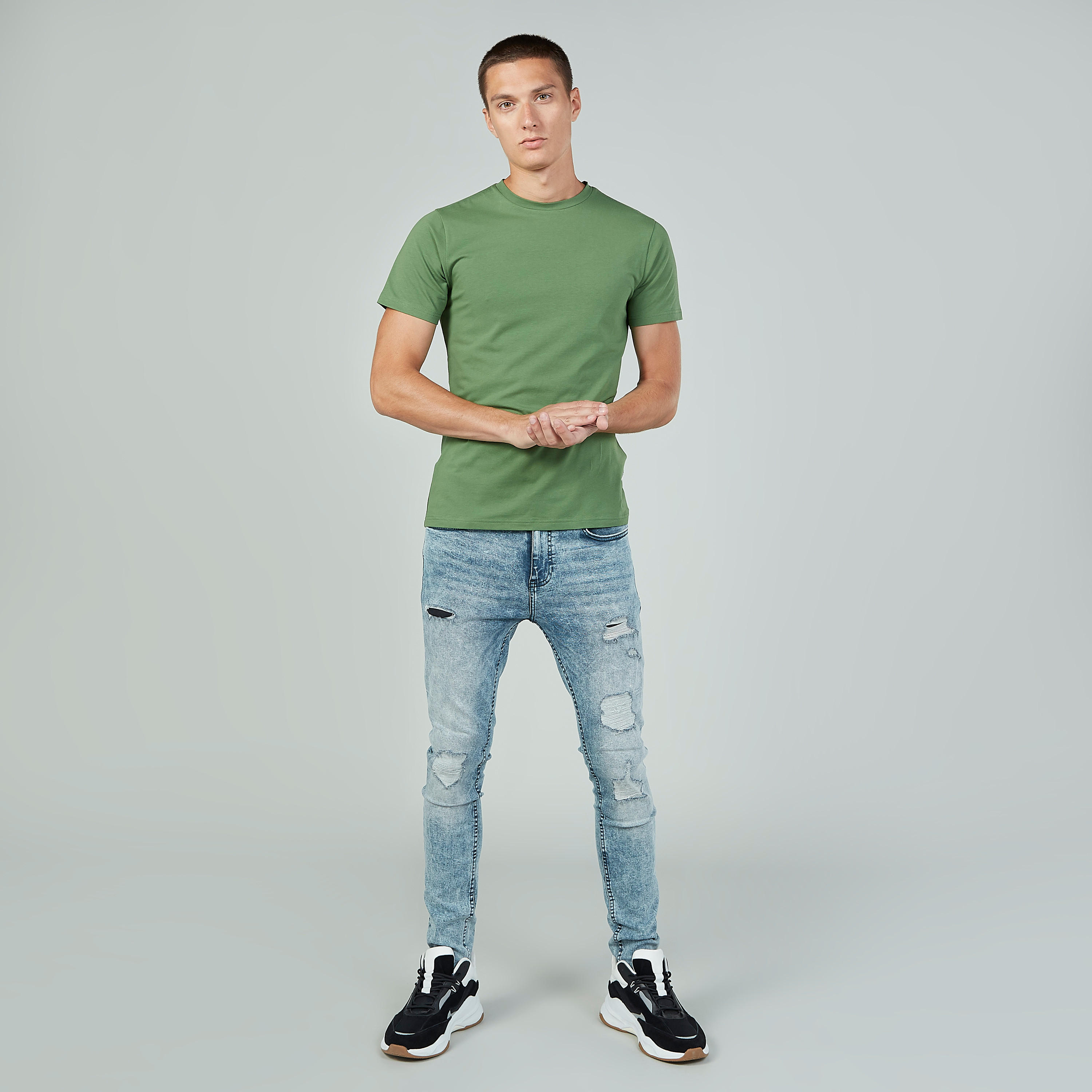 تيشيرت سادة بياقة مستديرة وأكمام قصيرة من لي كوبر-men-clothing-tshirtsandpolos-tshirts-image-2
