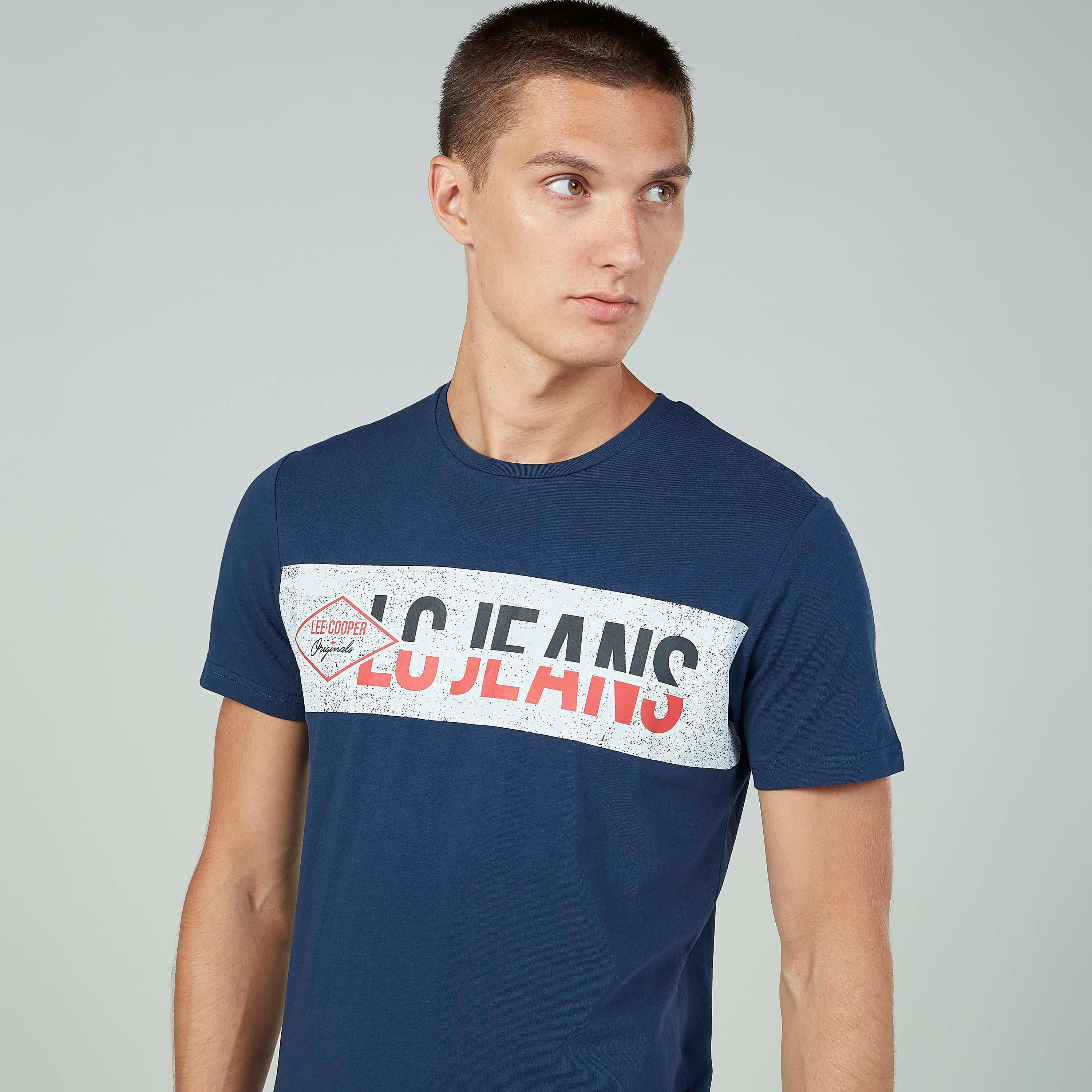 Lee Cooper Printed T-shirt with Round Neck and Short Sleeves-men-clothing-tshirtsandpolos-tshirts-image-3