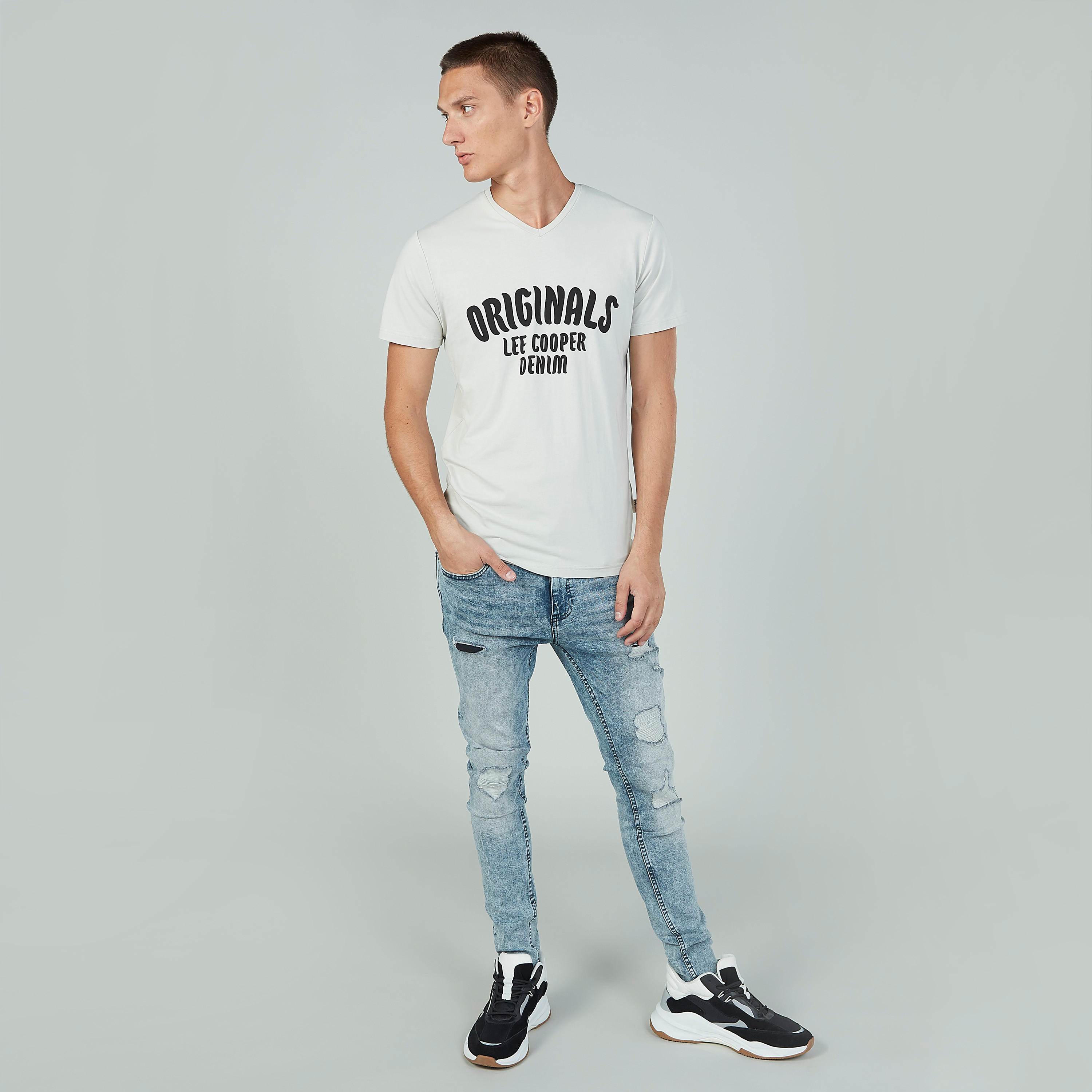 Lee Cooper Printed T-shirt with V-neck and Short Sleeves-men-clothing-tshirtsandpolos-tshirts-image-2