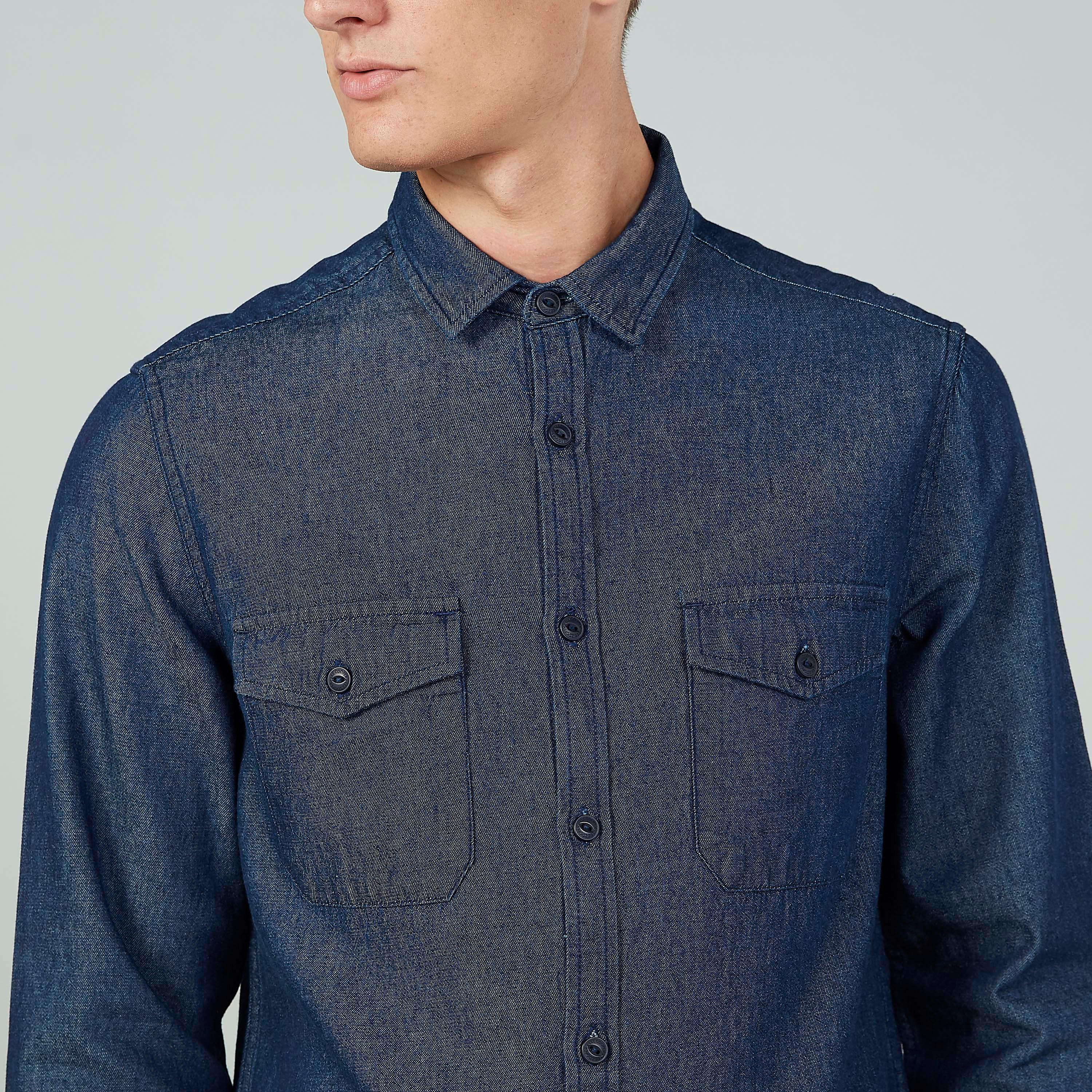 قميص سادة بأكمام طويلة وجيوب بطيّة من لي كوبر-men-clothing-shirts-image-3