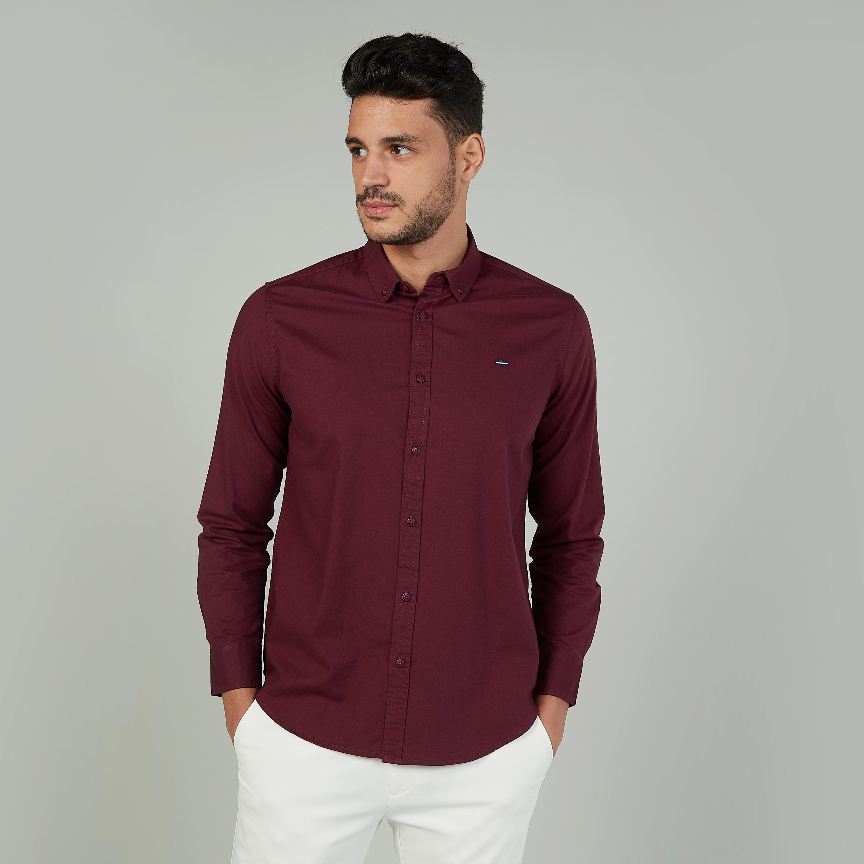 قميص سادة بياقة عاديّة وأكمام طويلة من لي كوبر-men-clothing-shirts-image-1