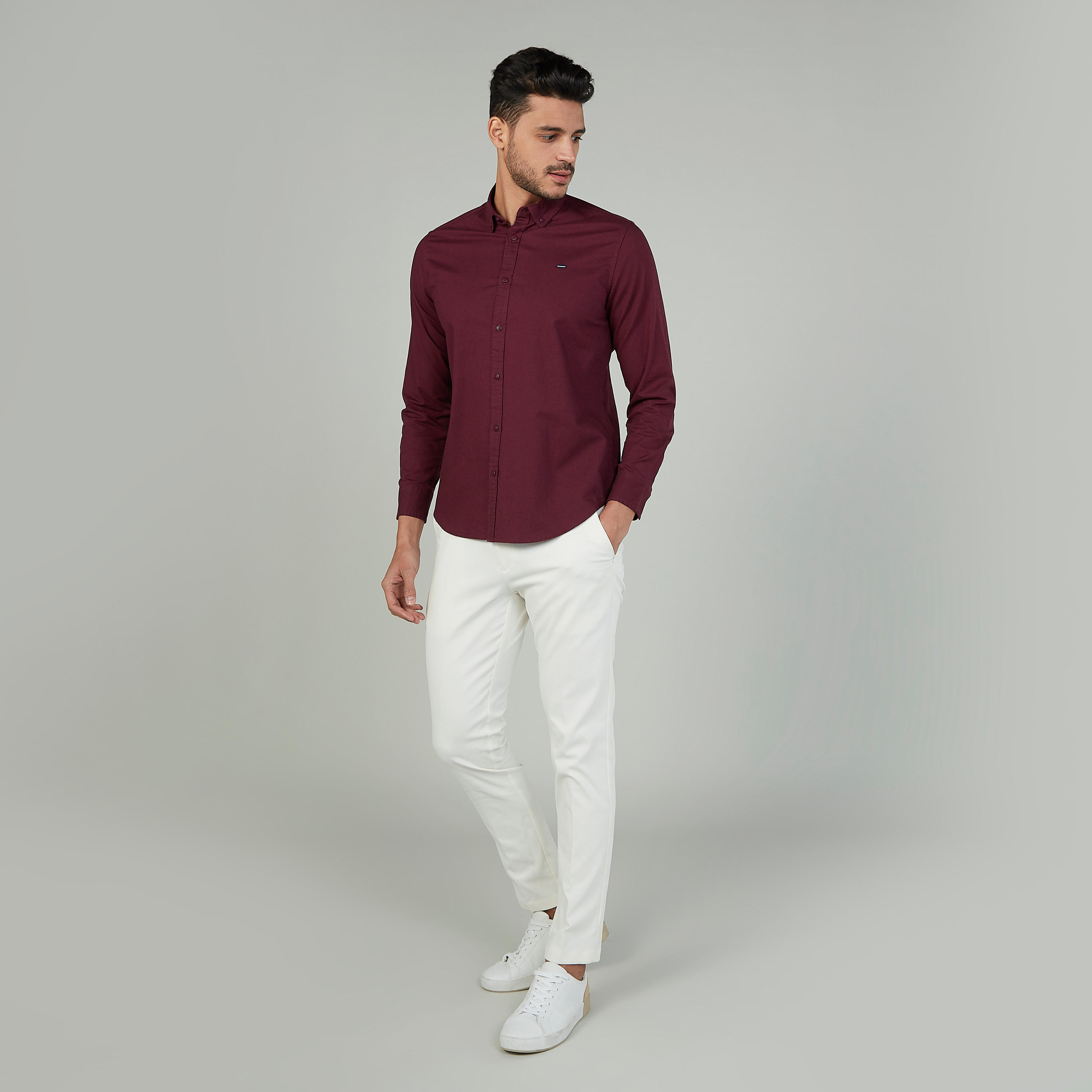 قميص سادة بياقة عاديّة وأكمام طويلة من لي كوبر-men-clothing-shirts-image-2