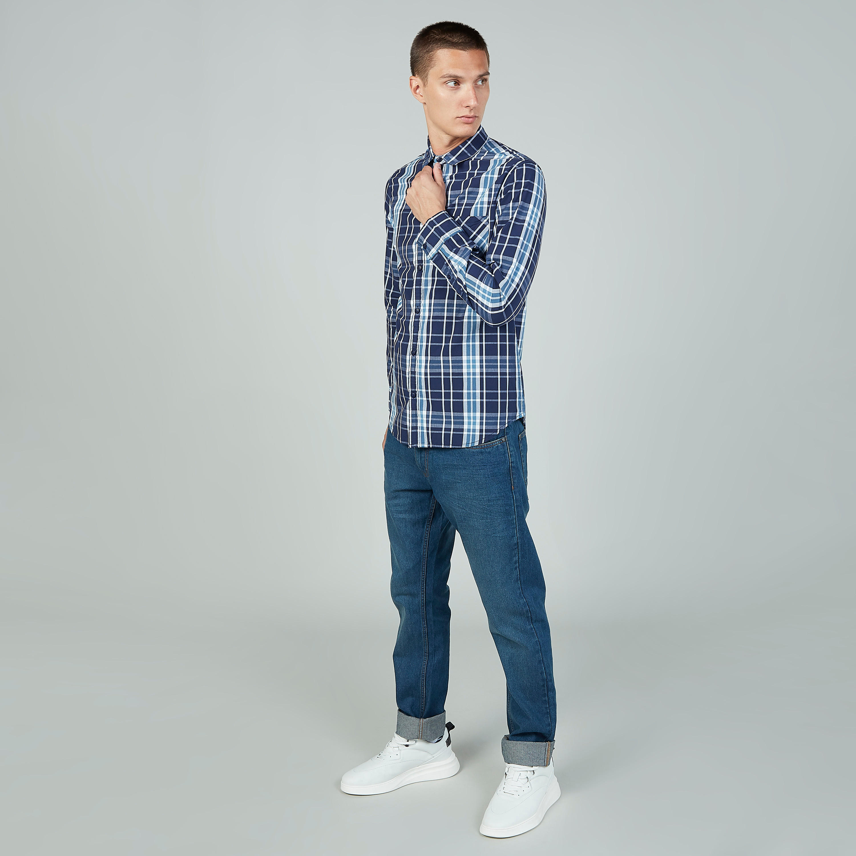 قميص كاروهات بأكمام طويلة وجيب على الصدر من لي كوبر-men-clothing-shirts-image-2