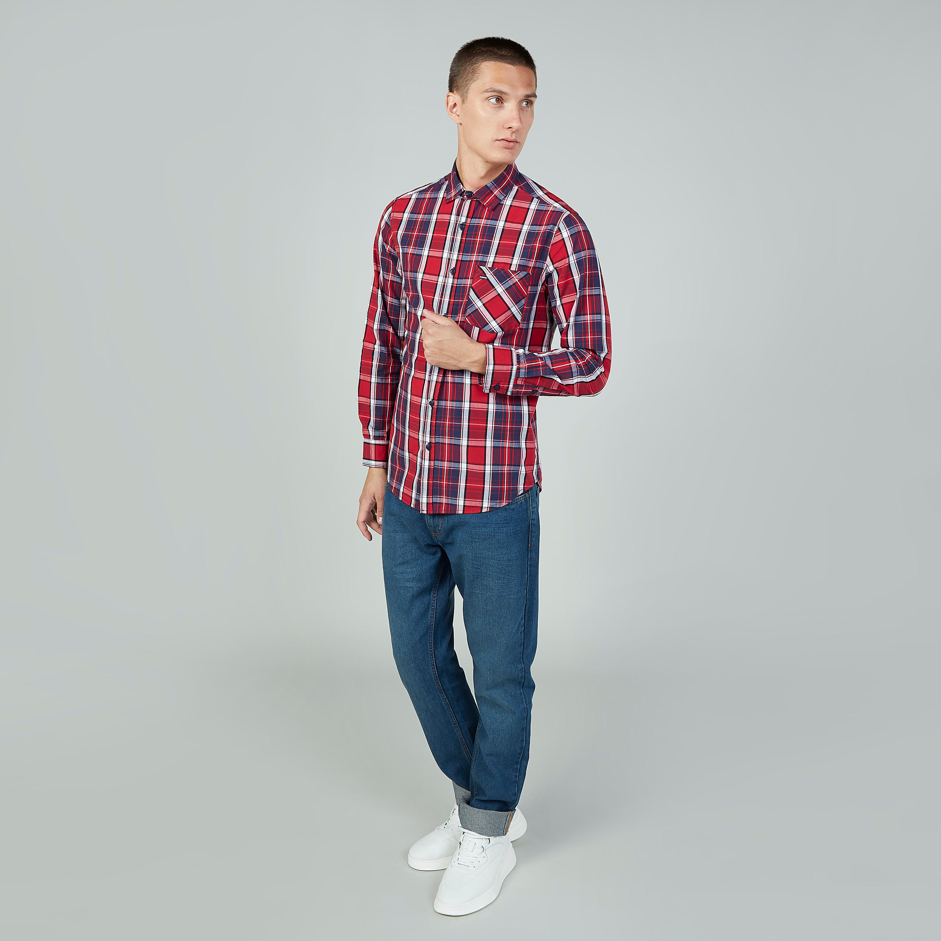 قميص كاروهات بأكمام طويلة وجيب على الصدر من لي كوبر-men-clothing-shirts-image-2