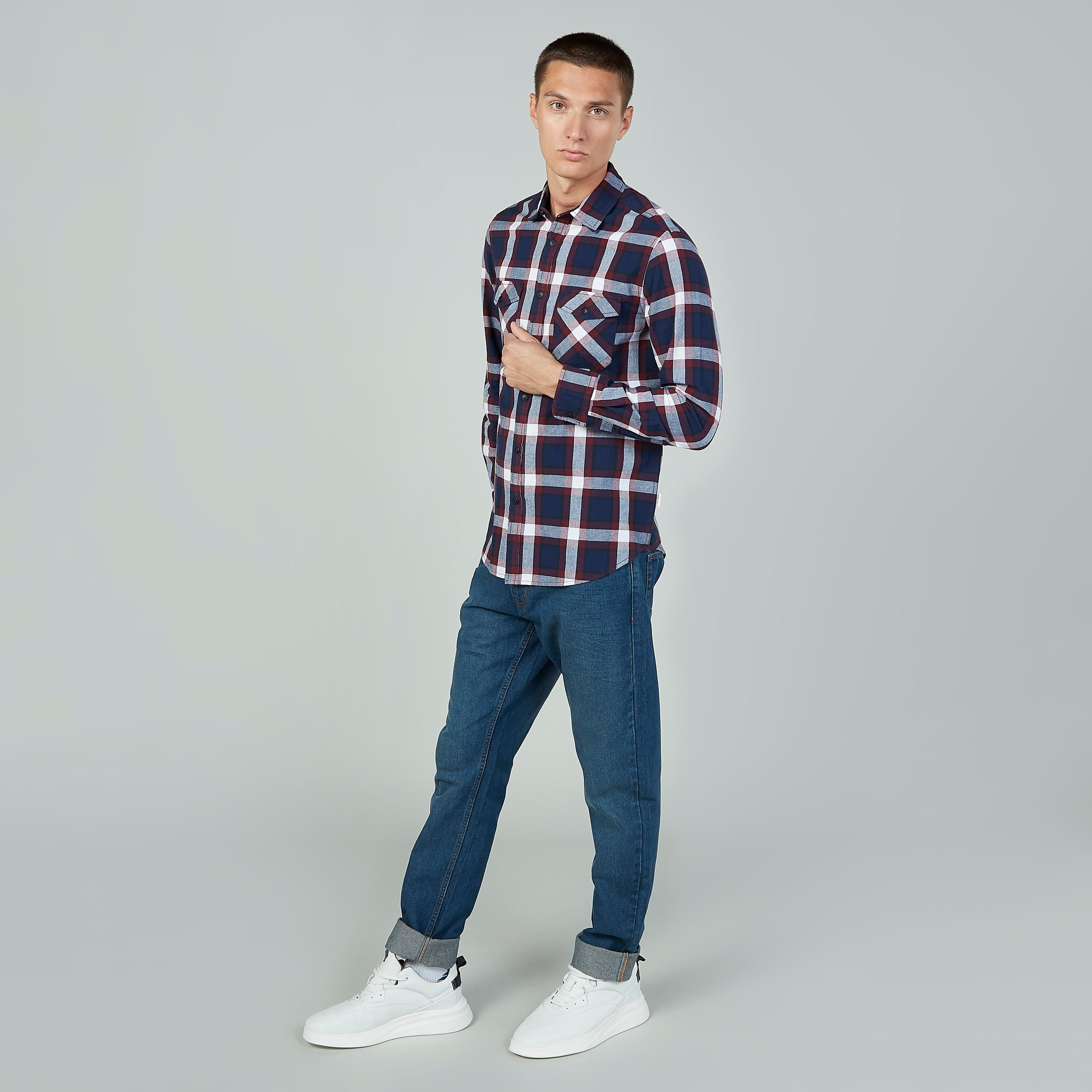 قميص كاروهات بأكمام طويلة وجيوب بطيّة من لي كوبر-men-clothing-shirts-image-2