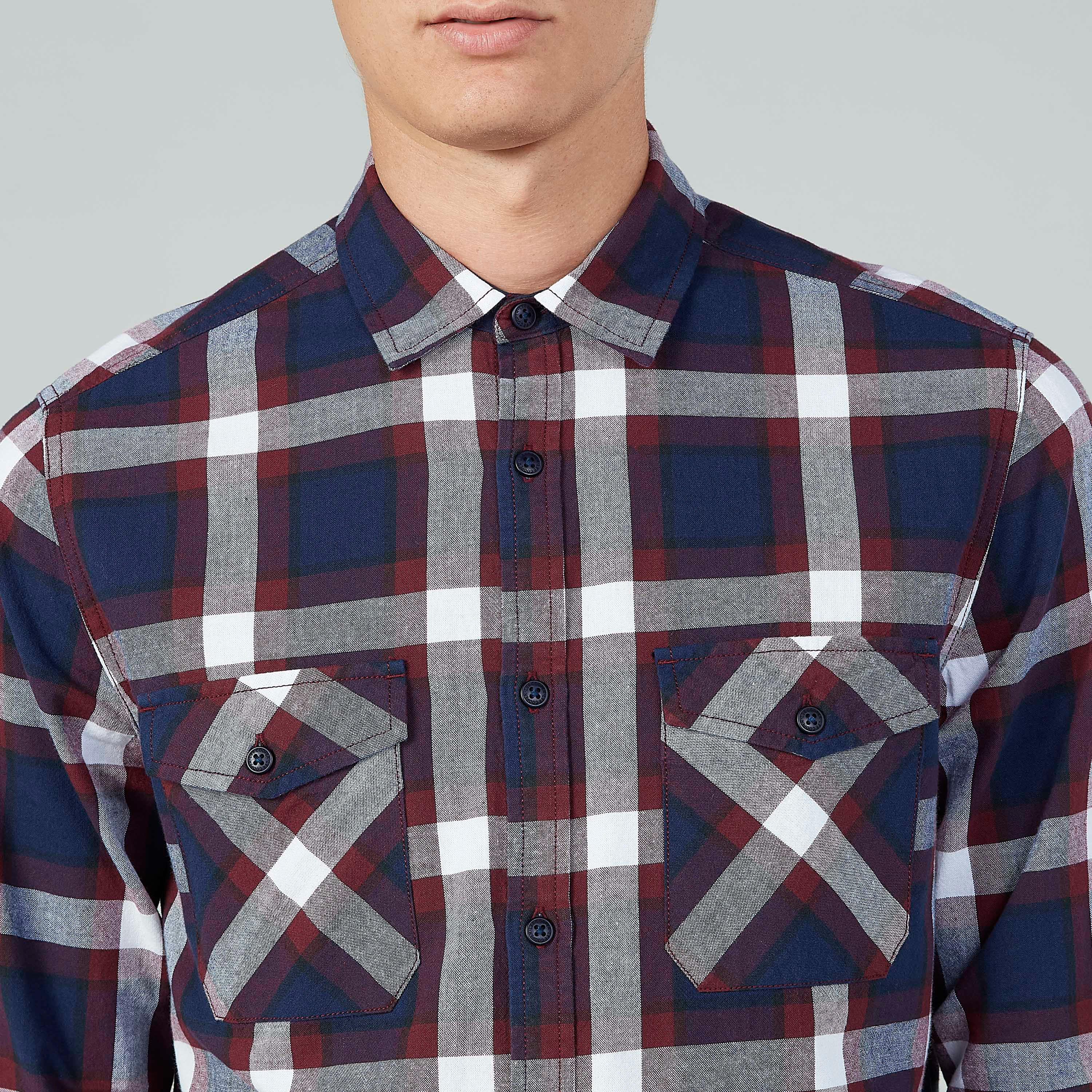 قميص كاروهات بأكمام طويلة وجيوب بطيّة من لي كوبر-men-clothing-shirts-image-3