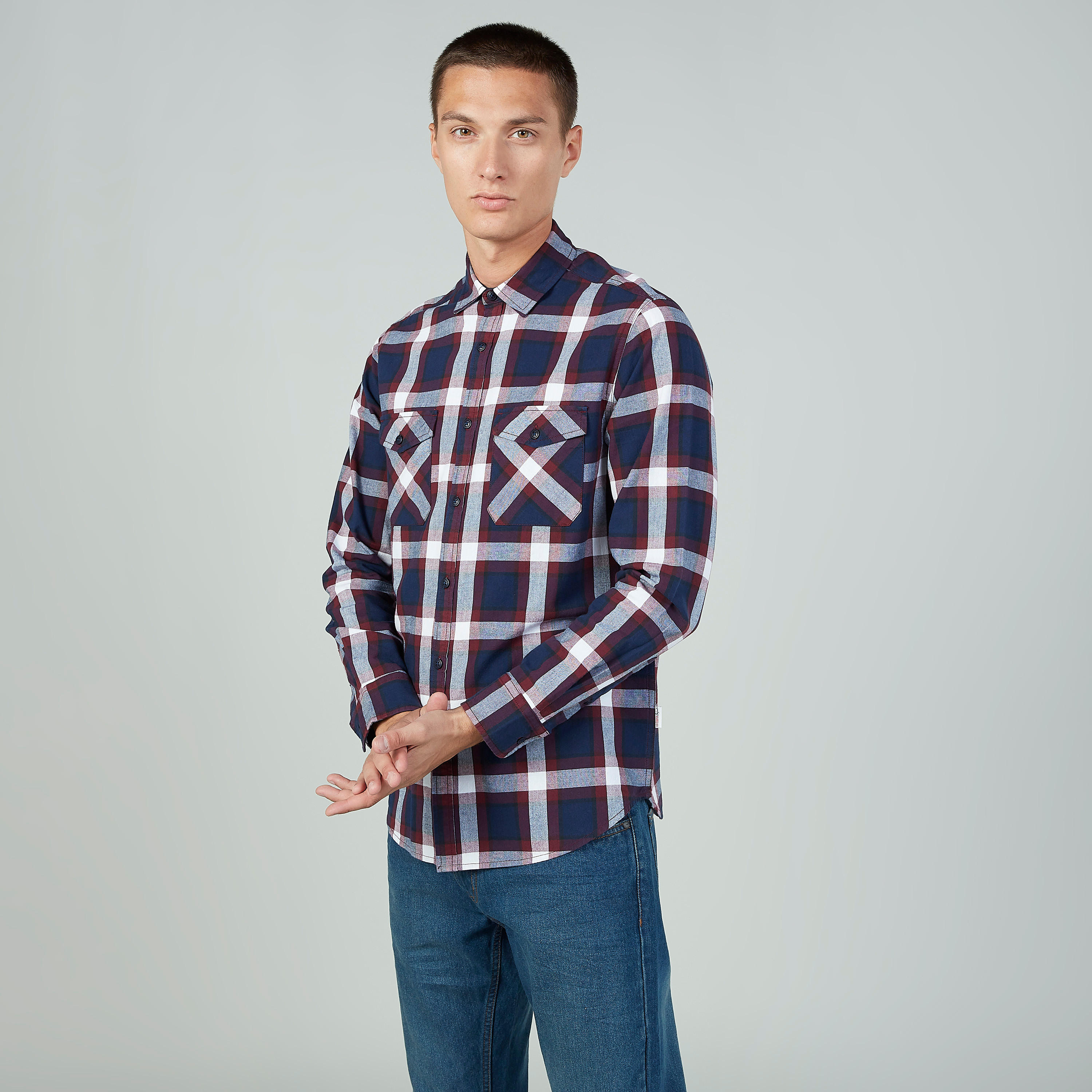 قميص كاروهات بأكمام طويلة وجيوب بطيّة من لي كوبر-men-clothing-shirts-image-4