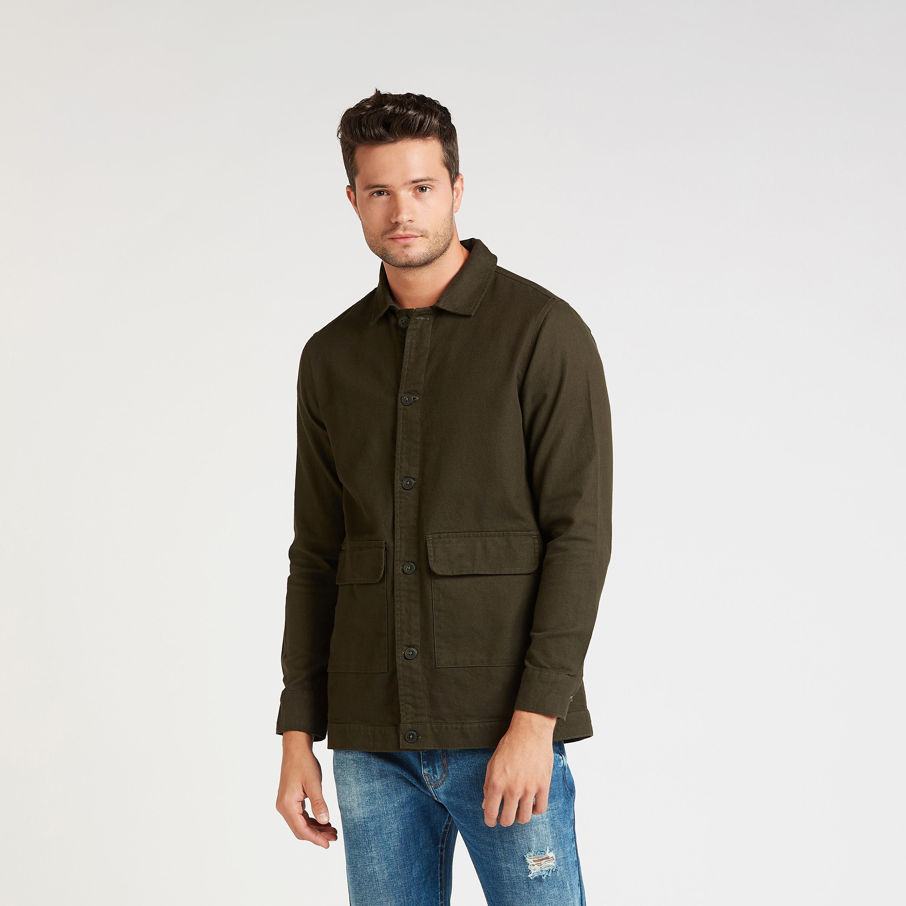 Lee Cooper Solid Linen Jacket with Long Sleeves and Flap Pockets -men-clothing-jacketsandblazers-jackets-image-1