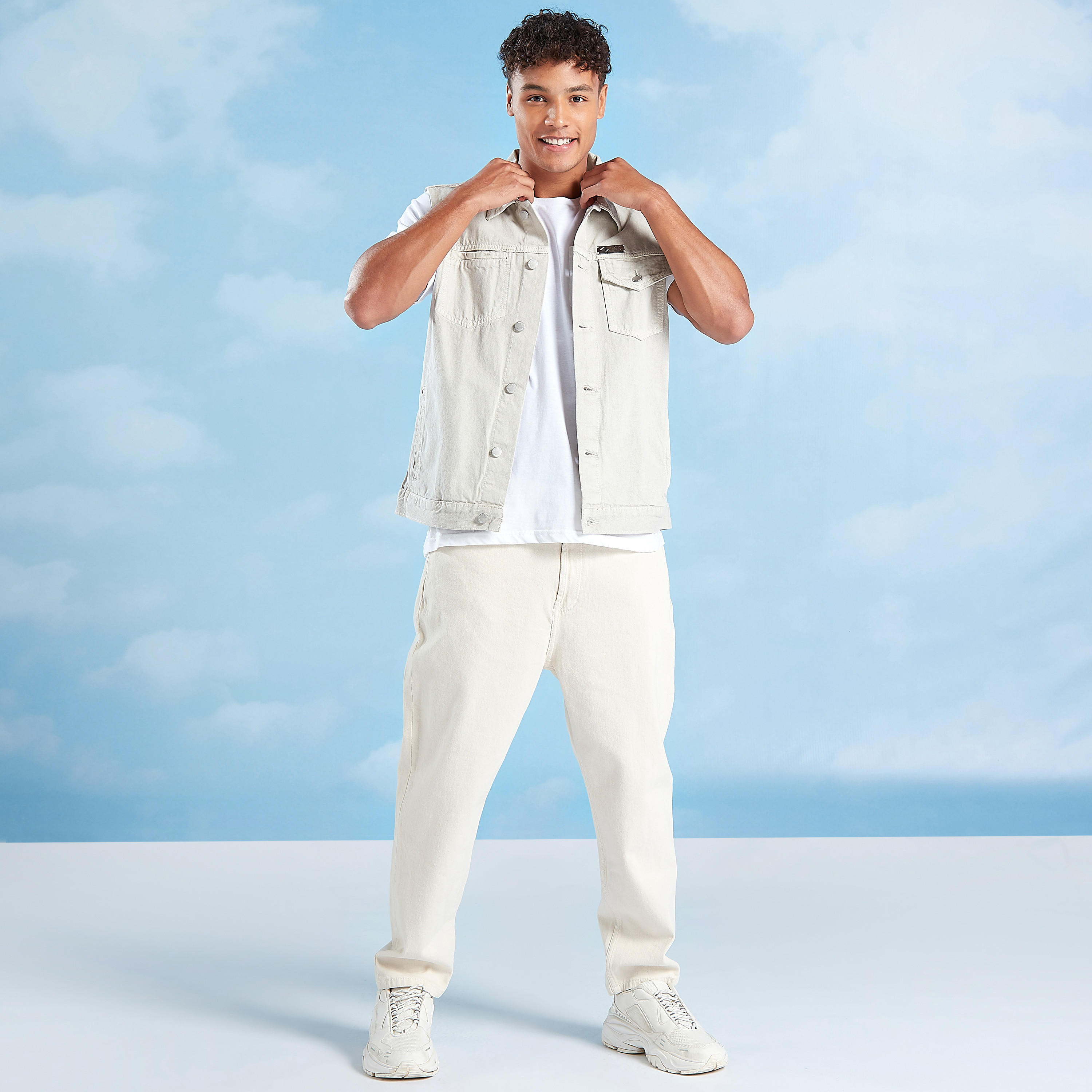 Solid Denim Sleeveless Jacket with Flap Pockets-men-clothing-jacketsandblazers-jackets-image-1