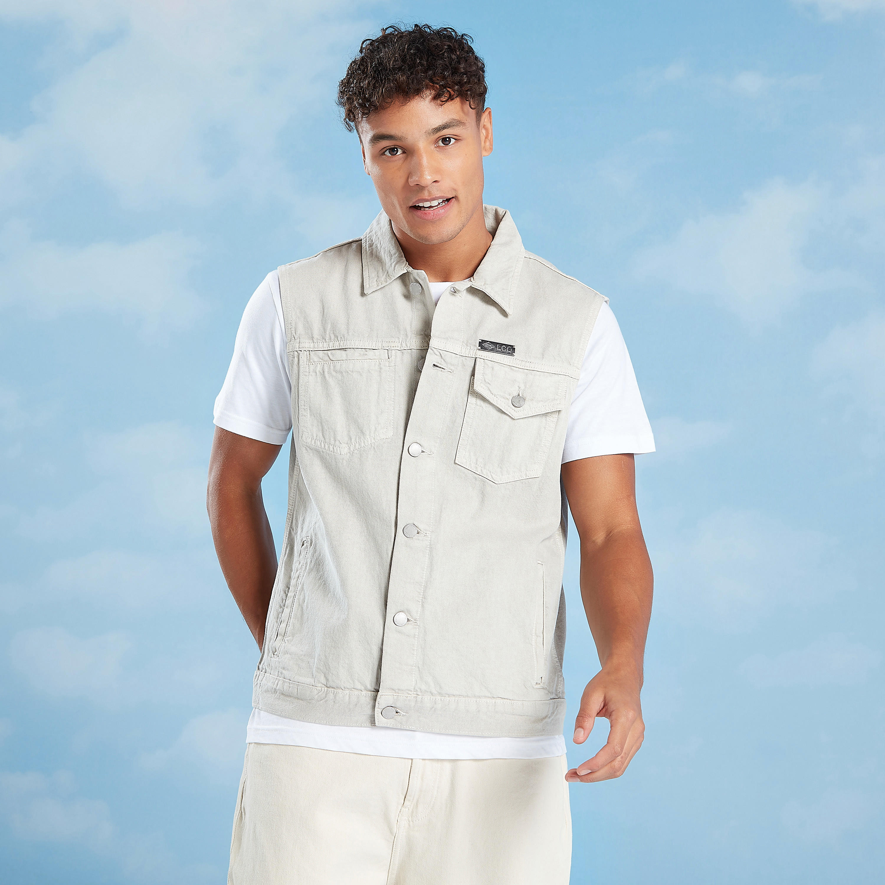 Solid Denim Sleeveless Jacket with Flap Pockets-men-clothing-jacketsandblazers-jackets-image-2