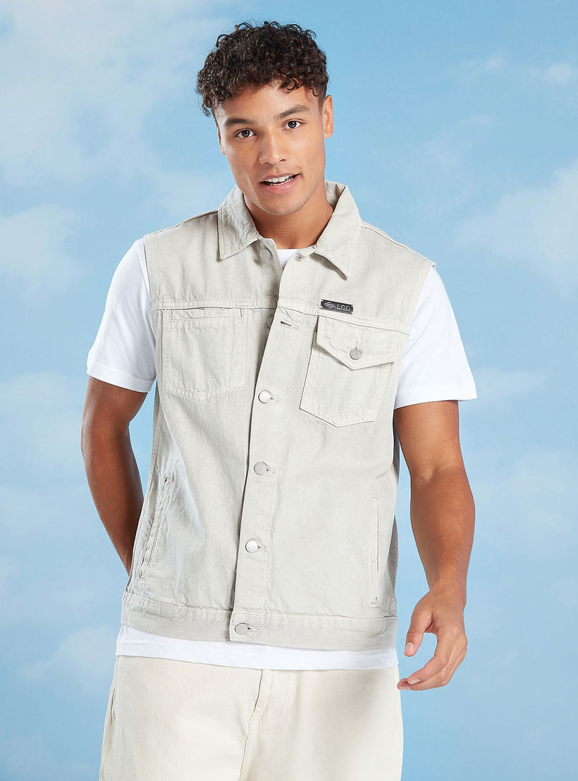 Solid Denim Sleeveless Jacket with Flap Pockets-men-clothing-jacketsandblazers-jackets-image-2