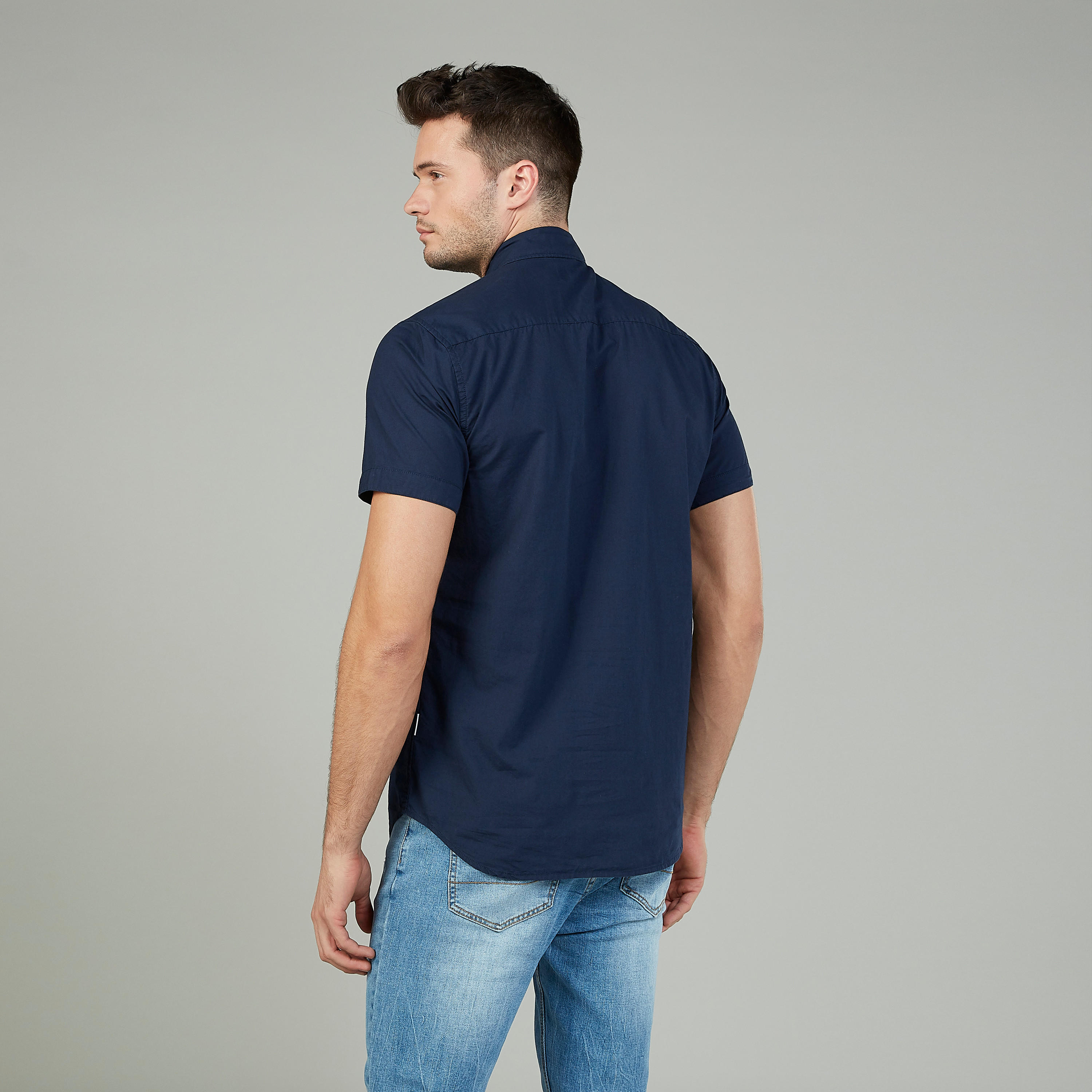 Lee Cooper Plain Shirt with Spread Collar and Short Sleeves-men-clothing-shirts-image-4