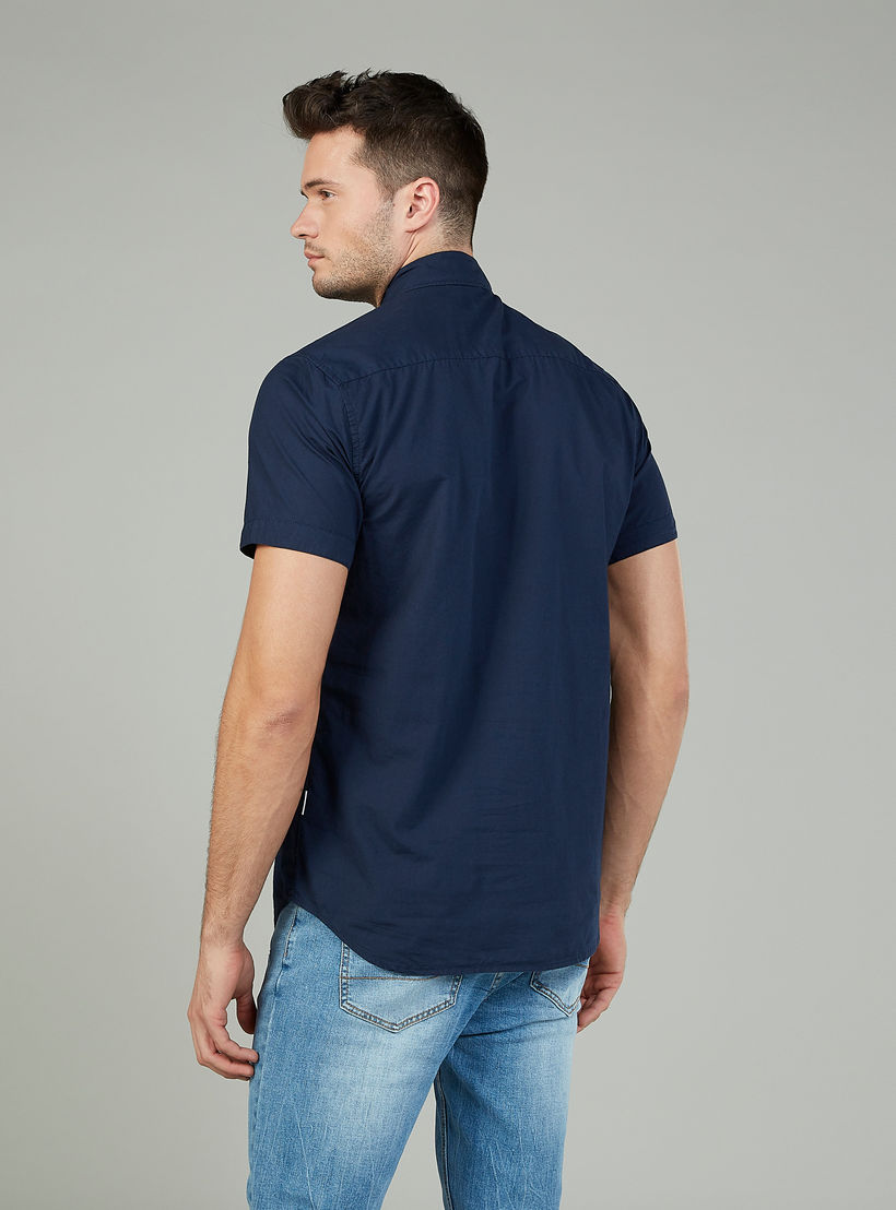 Lee Cooper Plain Shirt with Spread Collar and Short Sleeves-men-clothing-shirts-image-4