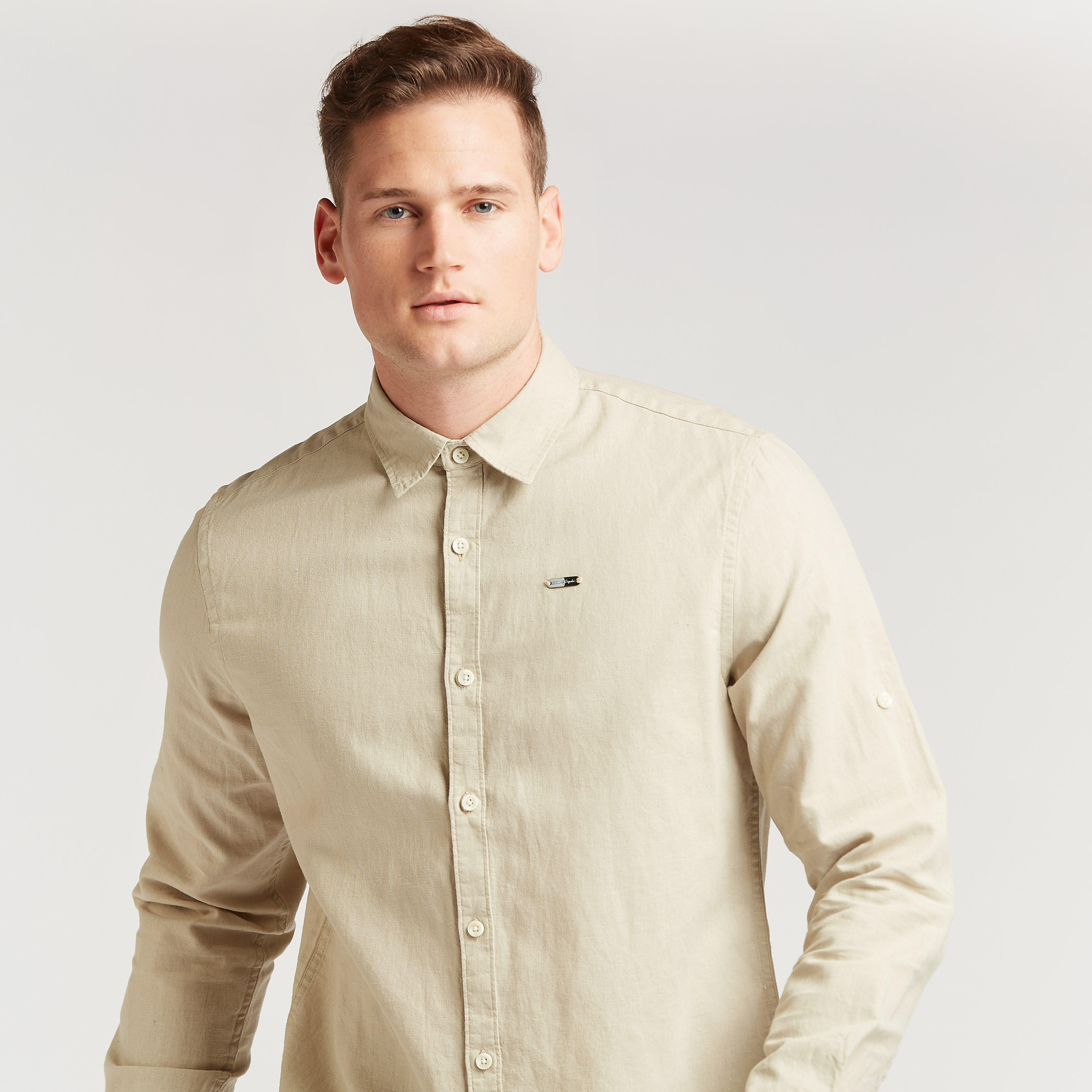 Lee Cooper Solid Shirt with Long Sleeves and Spread Collar-men-clothing-shirts-image-3