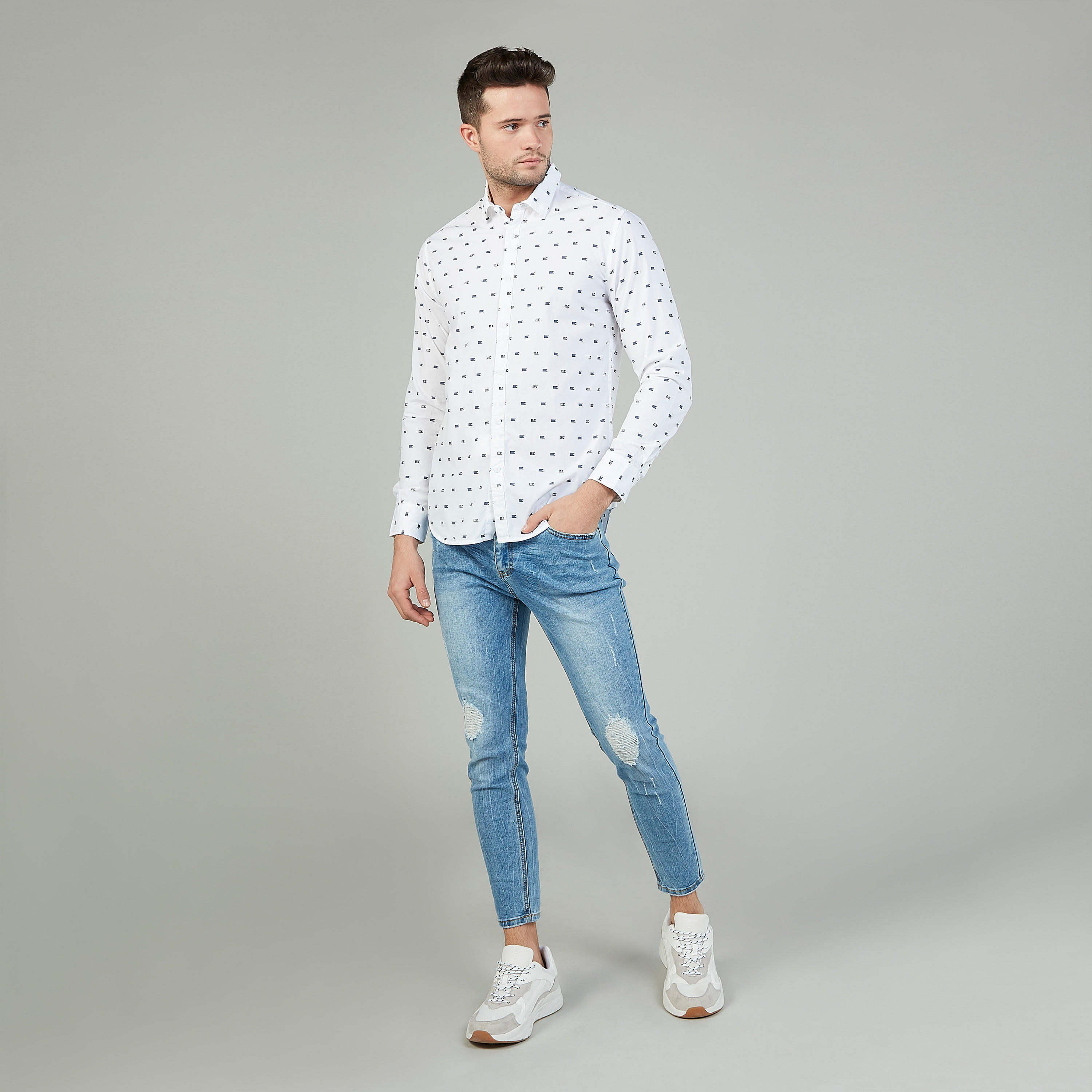 قميص بياقة عاديّة وأكمام طويلة وطبعات من لي كوبر-men-clothing-shirts-image-2