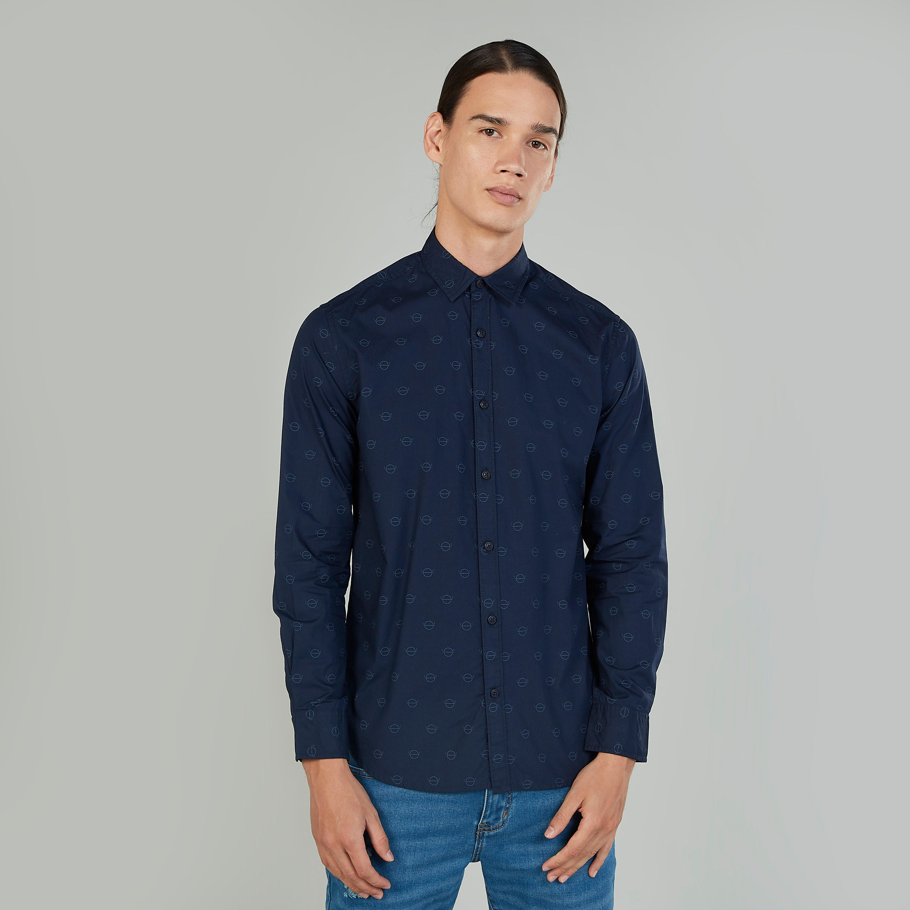 قميص بياقة عاديّة وأكمام طويلة وطبعات من لي كوبر-men-clothing-shirts-image-1