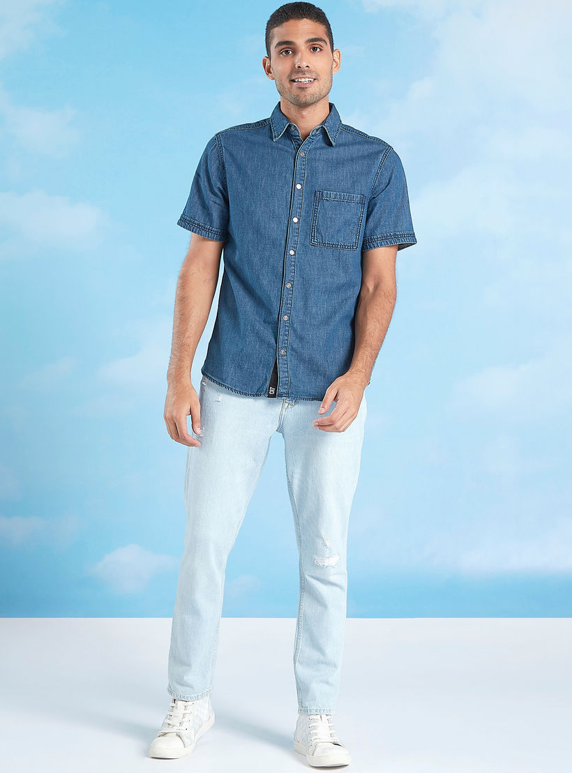بنطلون جينز سادة بقصّة سليم وجيوب من لي كوبر-men-clothing-bottoms-jeans-image-3